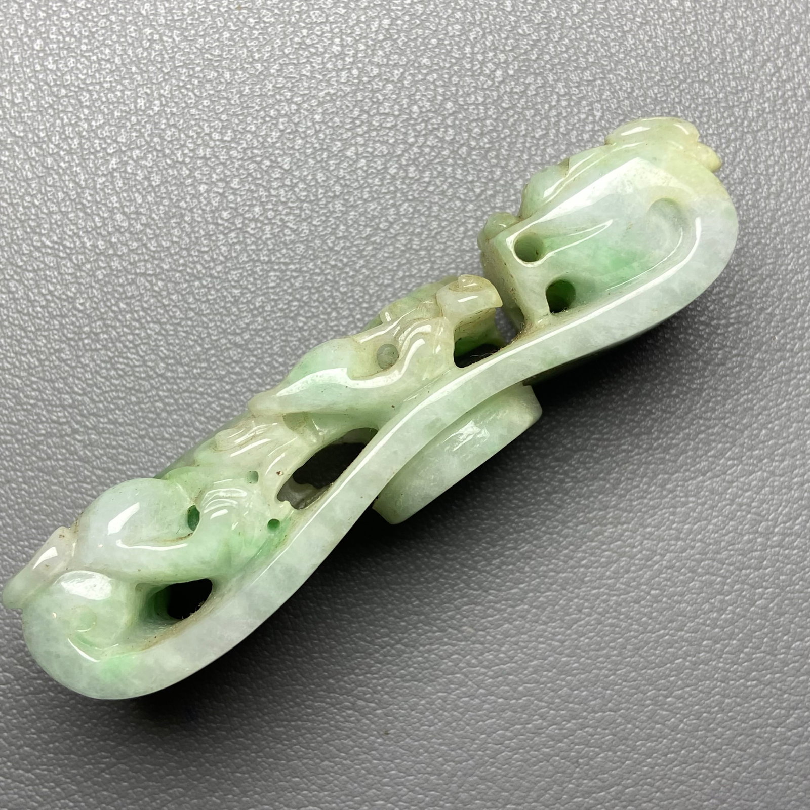 Antique Chinese Apple Green Jadeite Jade Dragon Belt Hook - 5