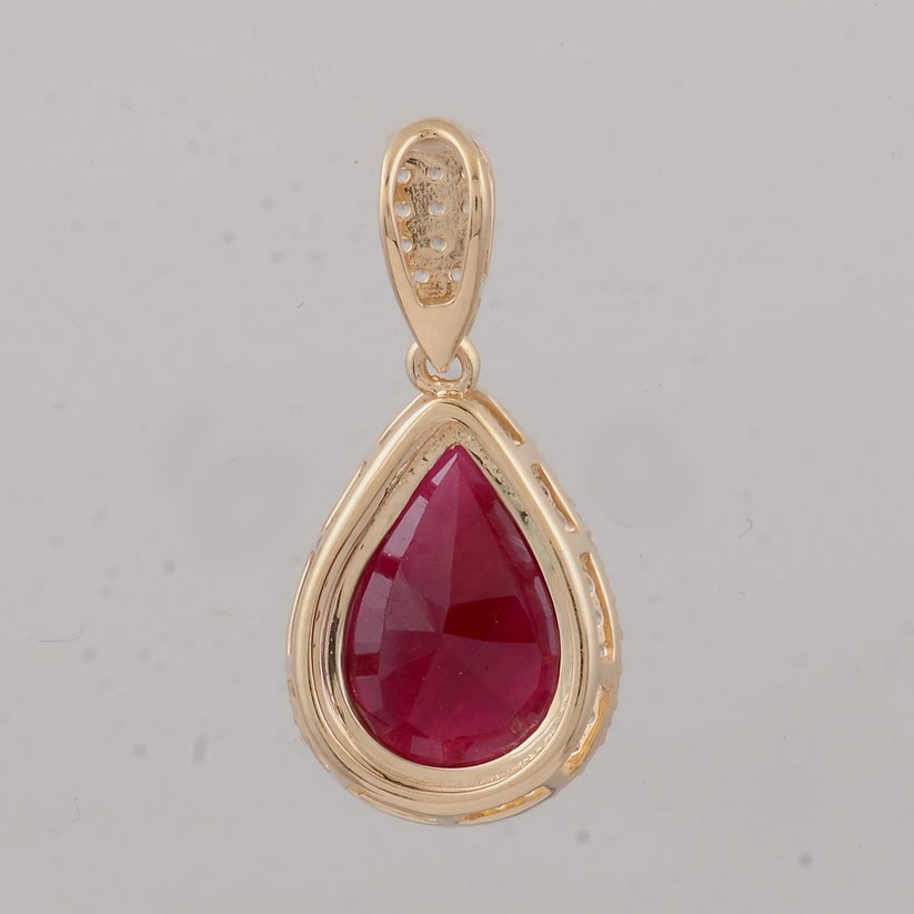 2.64 Ct Pear Ruby 9K Gold Pendant - 4