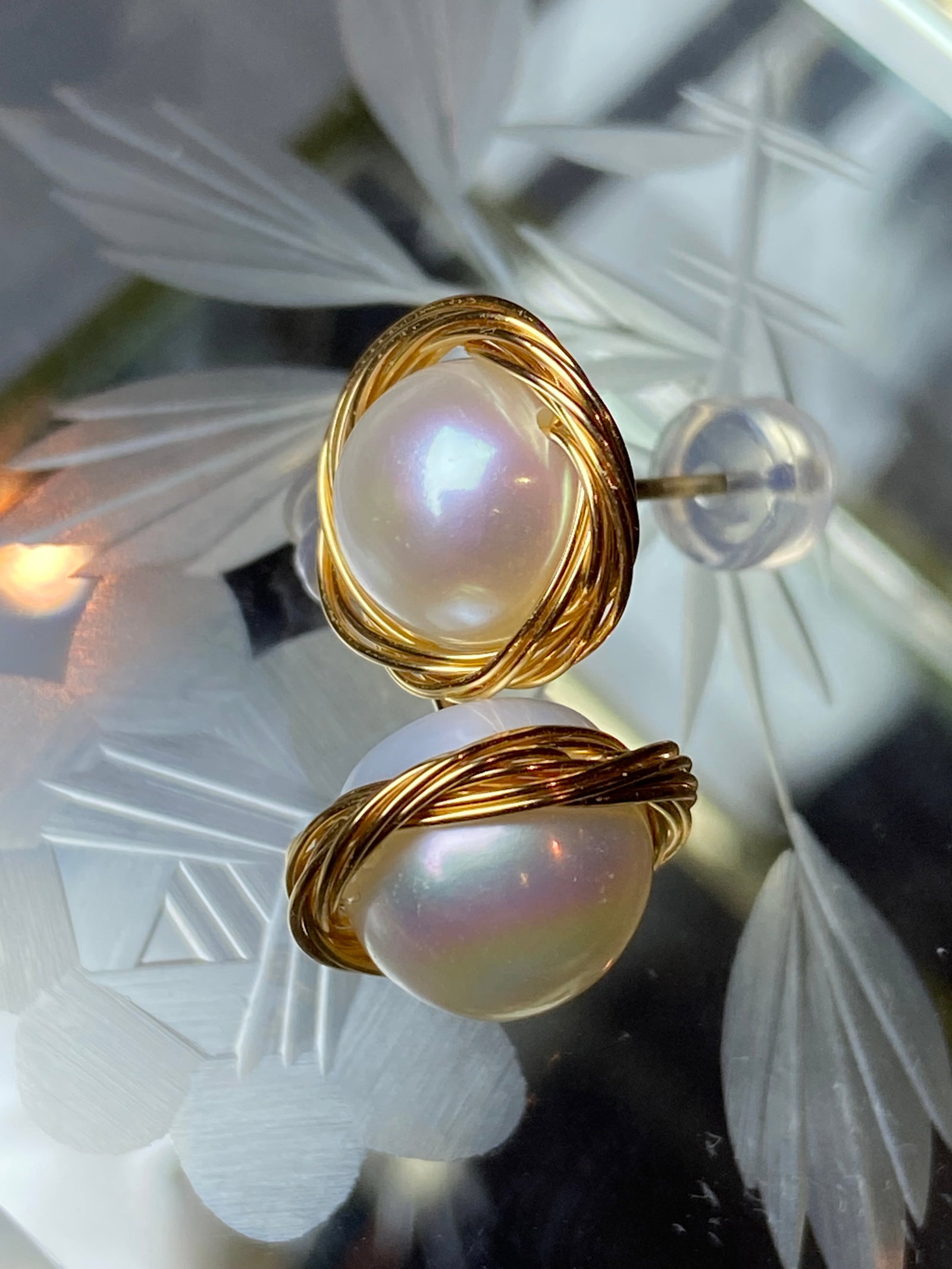 18k Gold Vermeil Cradled 9mm Akoya Pearl Earring Ear Studs - 2