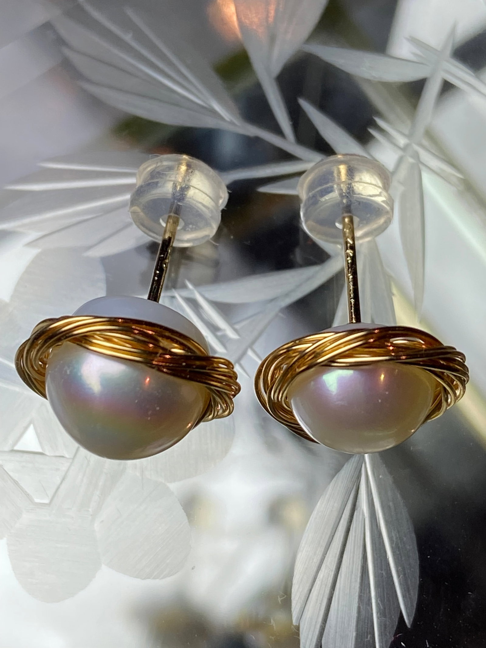 18k Gold Vermeil Cradled 9mm Akoya Pearl Earring Ear Studs - 4