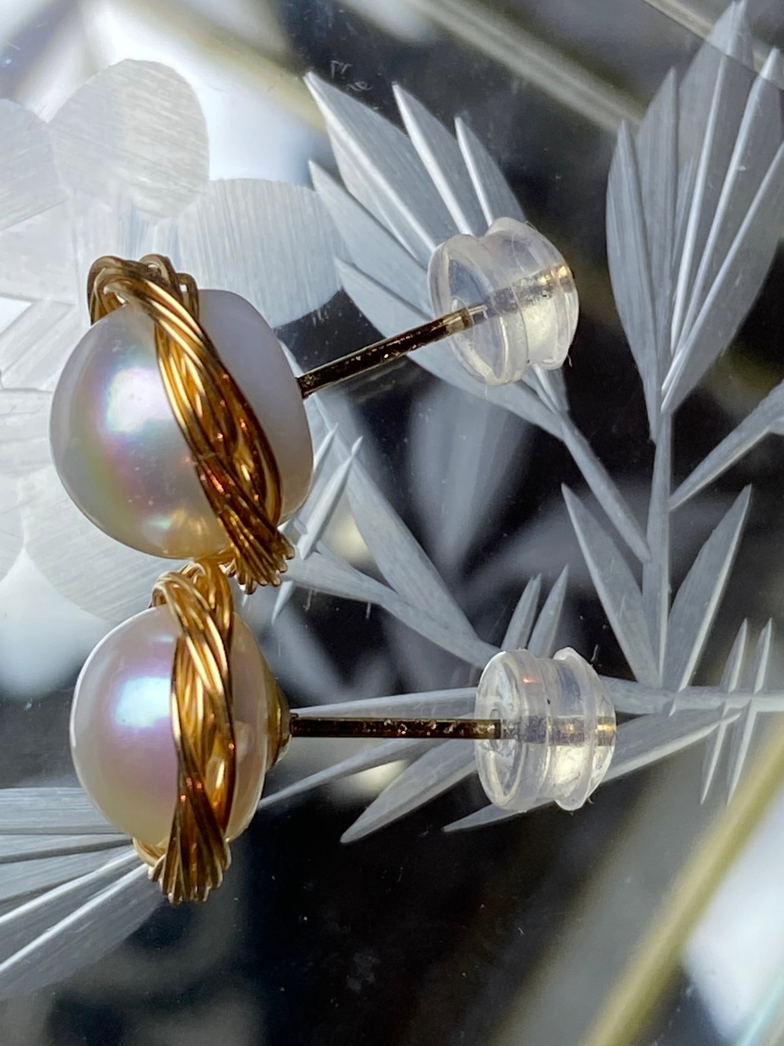18k Gold Vermeil Cradled 9mm Akoya Pearl Earring Ear Studs - 6
