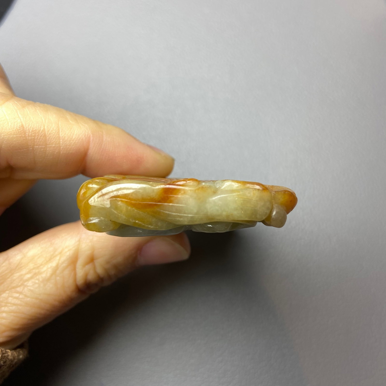 Antique Chinese Grade A Yellow Green Jadeite Jade Pendant Figure carved Baby and Fish pattern - 5