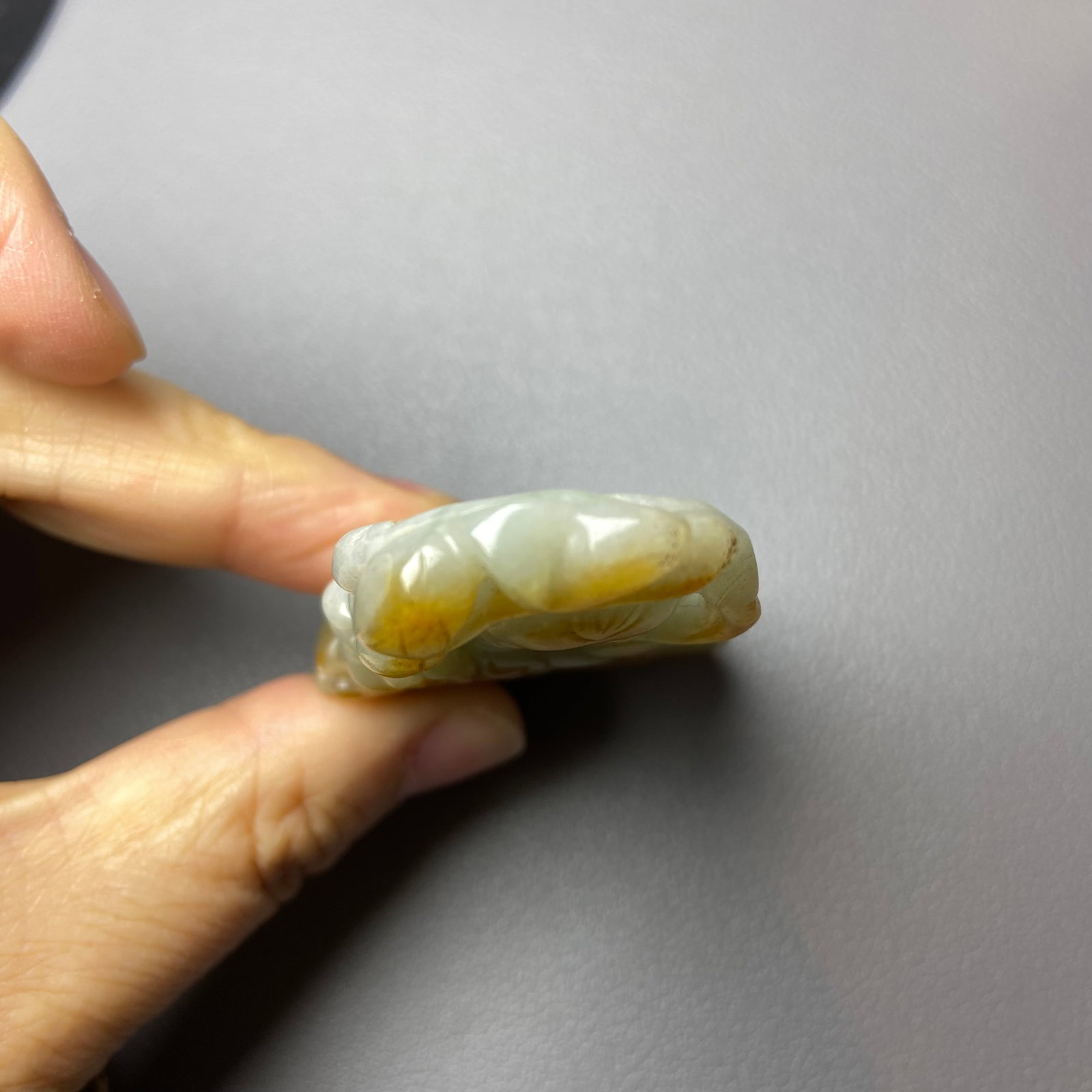 Antique Chinese Grade A Yellow Green Jadeite Jade Pendant Figure carved Baby and Fish pattern - 6