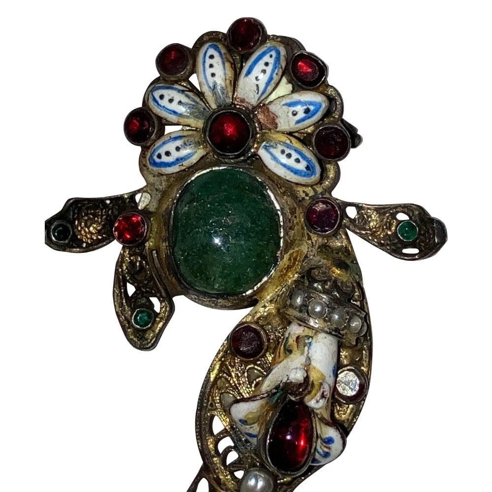 Art Deco Astro Hungary Sterling Silver Gold Vermeil Emerald Garnet Dress Clips - 5