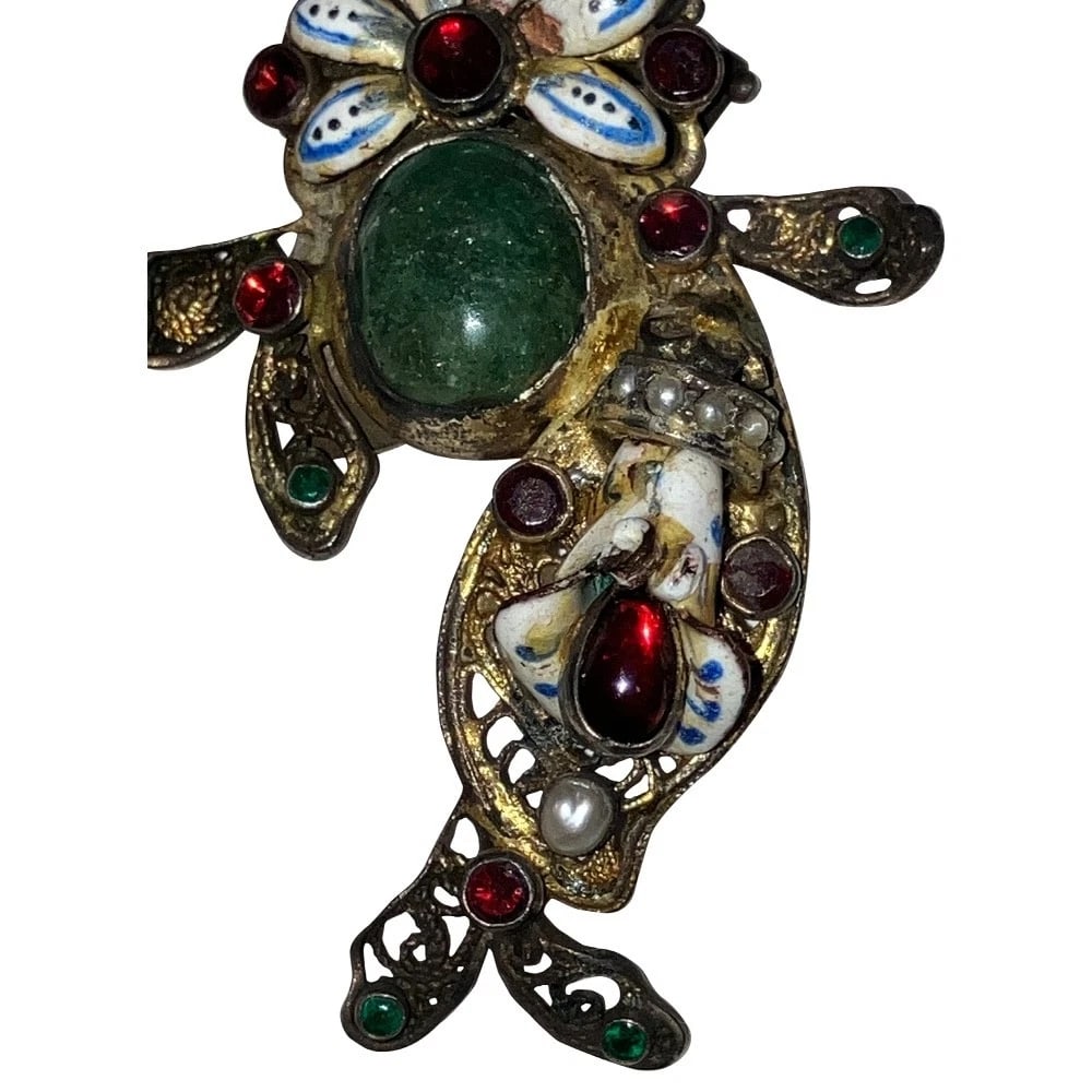 Art Deco Astro Hungary Sterling Silver Gold Vermeil Emerald Garnet Dress Clips - 6