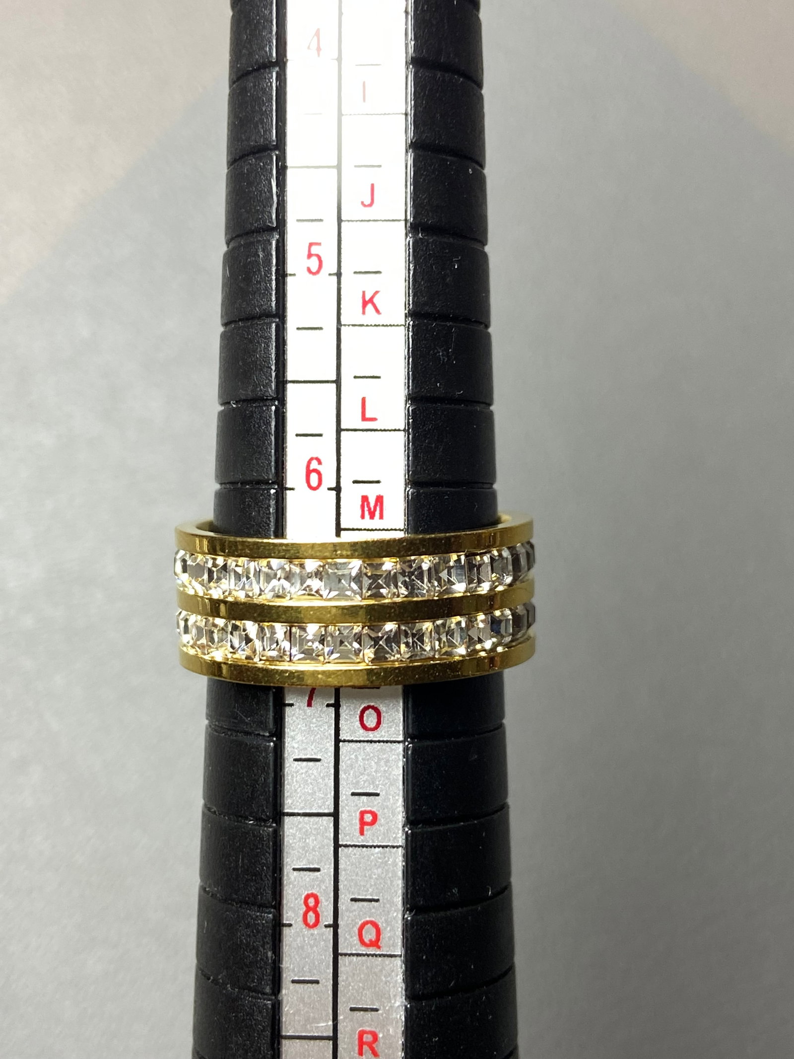 Double layers Full eternity yellow gold plated titanium-steel ring inlaid square moissanite diamond - 7