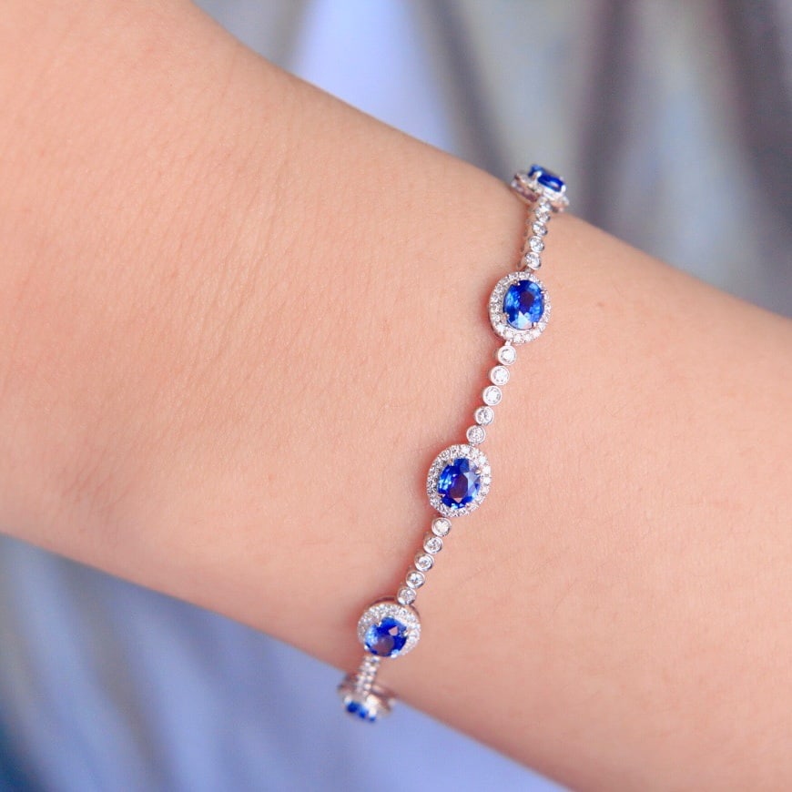 14K GOLD 2.43 CTW NATURAL SAPPHIRE & DIAMOND BRACELET - 2
