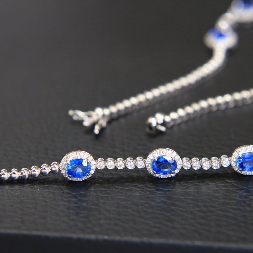 14K GOLD 2.43 CTW NATURAL SAPPHIRE & DIAMOND BRACELET - 7
