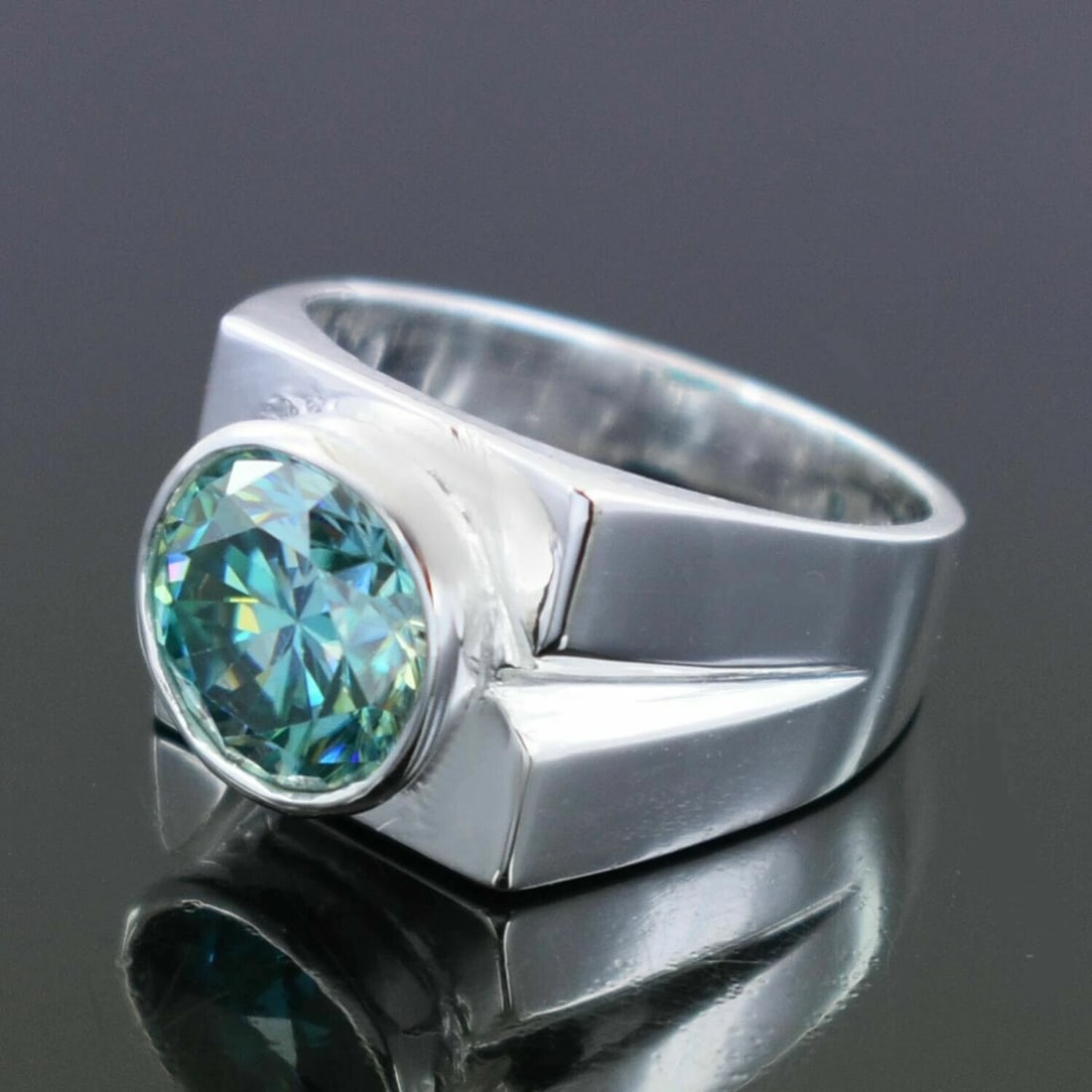 Hand Made Sterling Silver Solitaire Blue Diamond Ring 3.50 Cts - 3