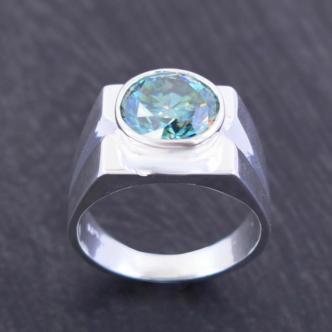 Hand Made Sterling Silver Solitaire Blue Diamond Ring 3.50 Cts - 4