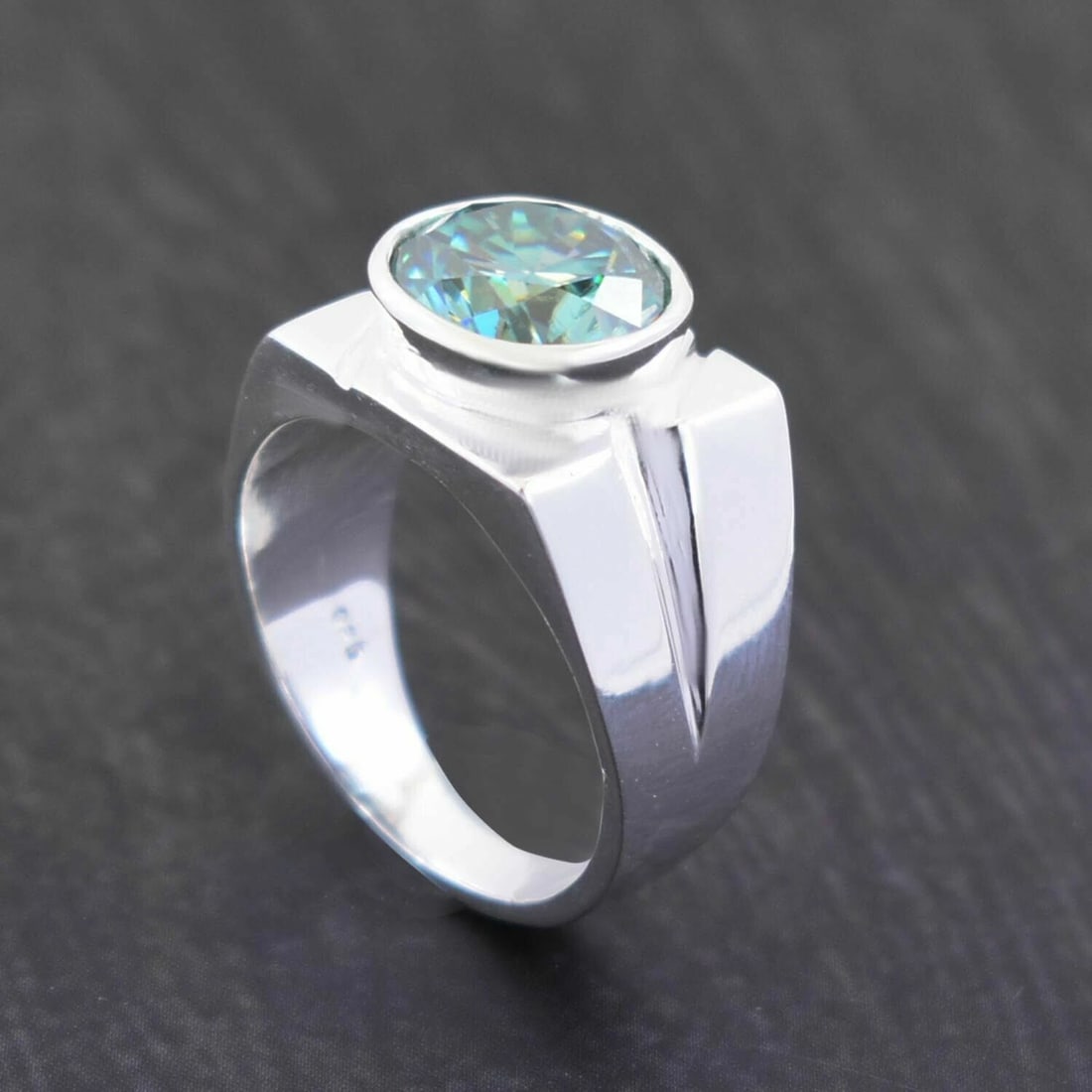 Hand Made Sterling Silver Solitaire Blue Diamond Ring 3.50 Cts - 5