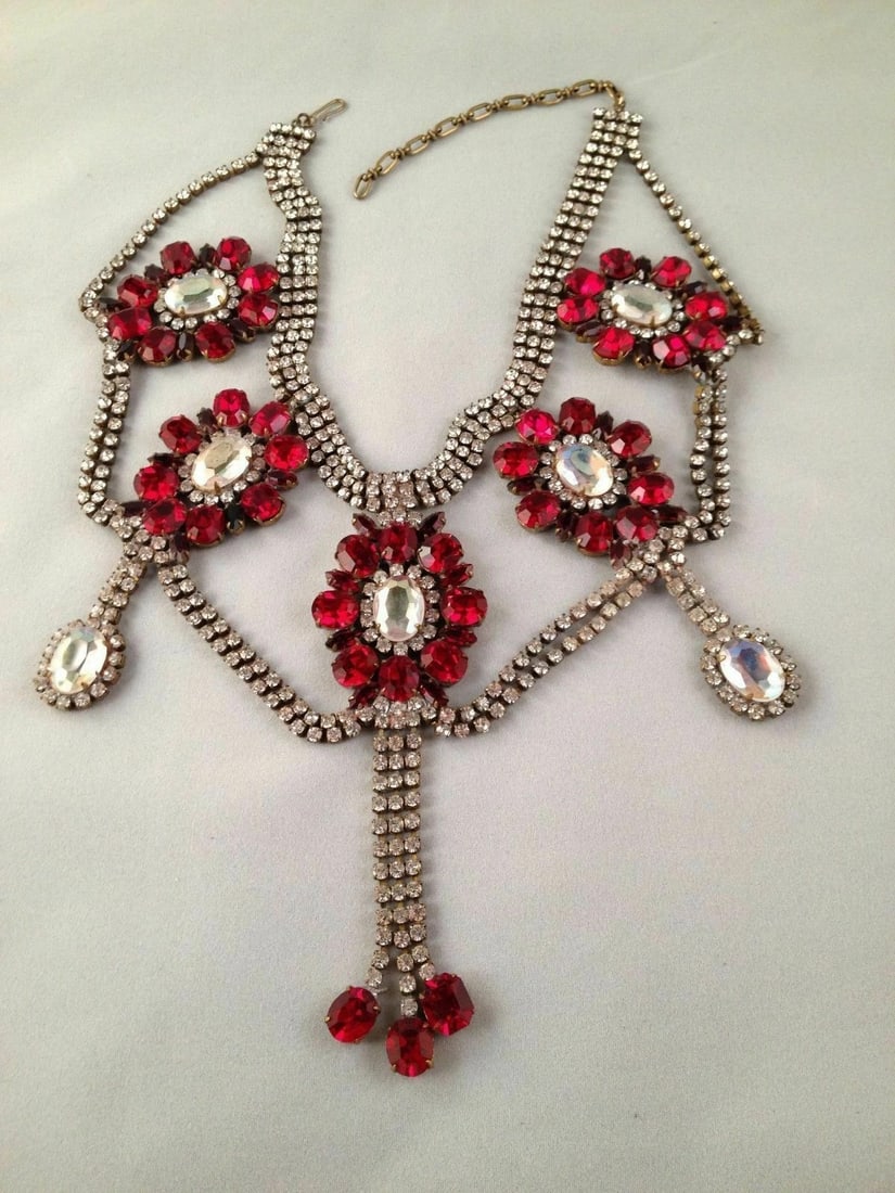 Brass Rhinestone Brazilian Carnival Necklace Bib - 2
