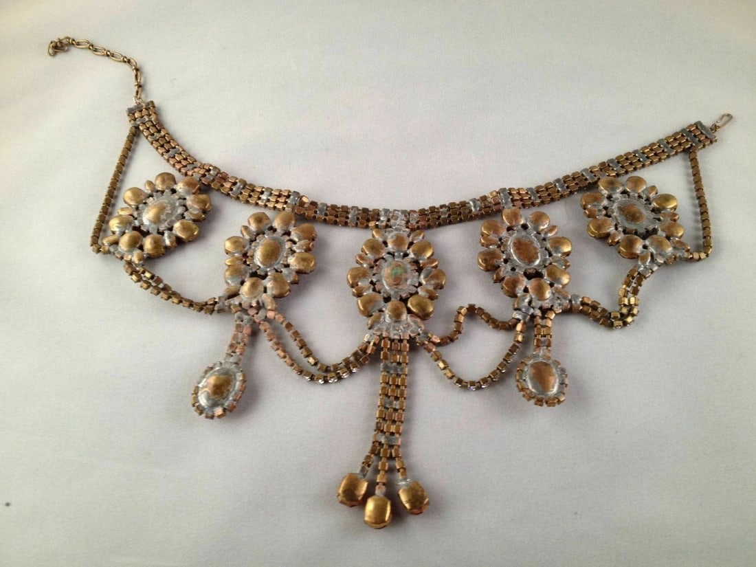 Brass Rhinestone Brazilian Carnival Necklace Bib - 5