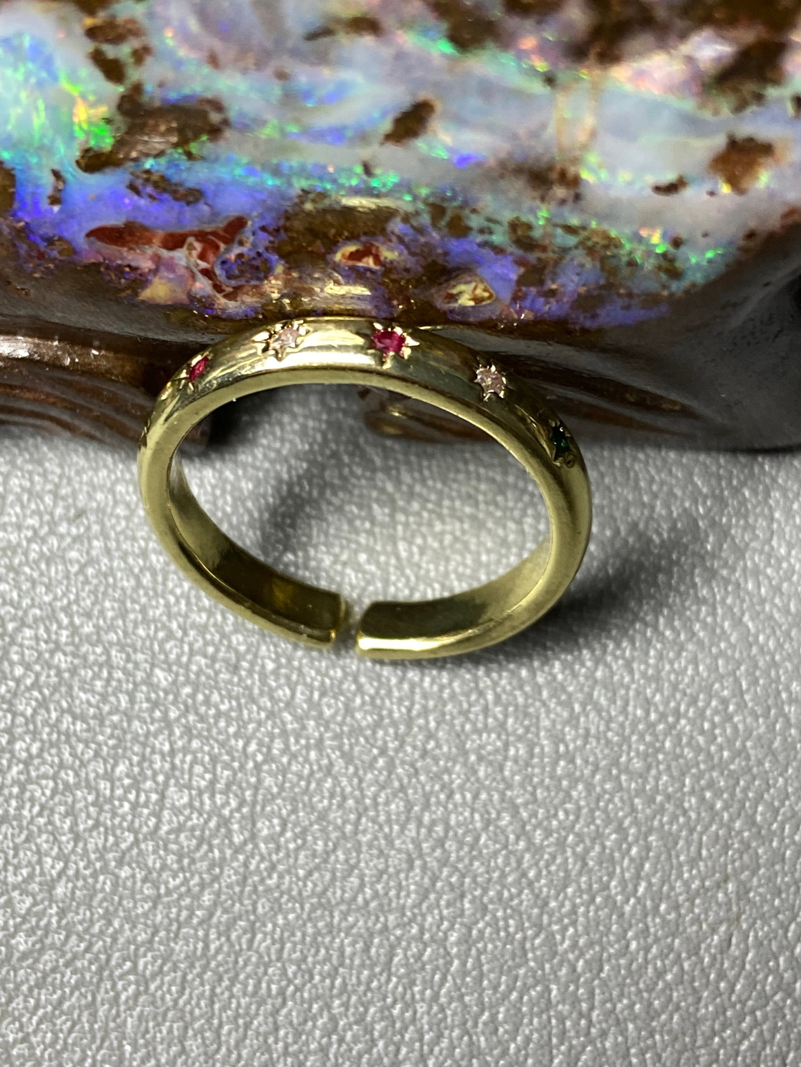 18k gold plated eight pointed stars ring inlaid zircon stones - 3