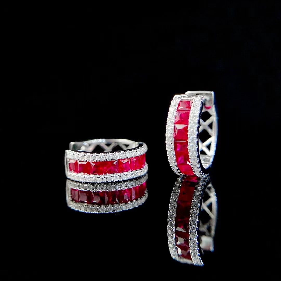 14K GOLD 1.47 CTW NATURAL RUBY & DIAMOND EARRINGS - 2