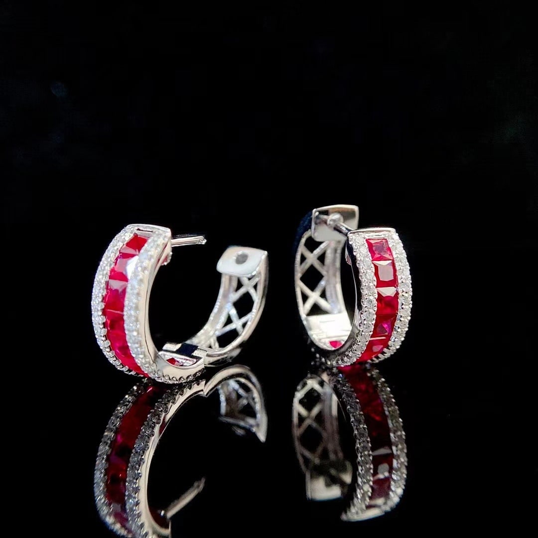 14K GOLD 1.47 CTW NATURAL RUBY & DIAMOND EARRINGS - 3