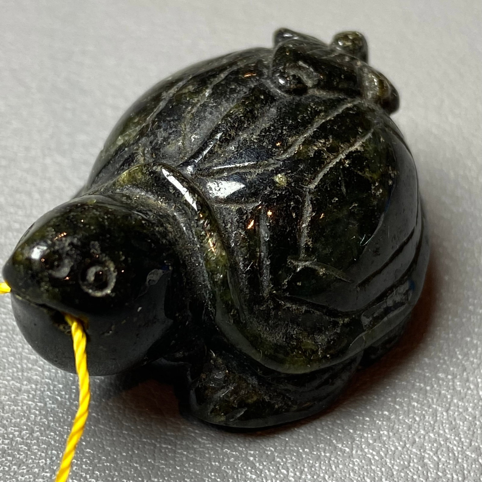 Antique Chinese Natural Ink Green Jadeite Jade carved Turtle Amulet Statue - 3