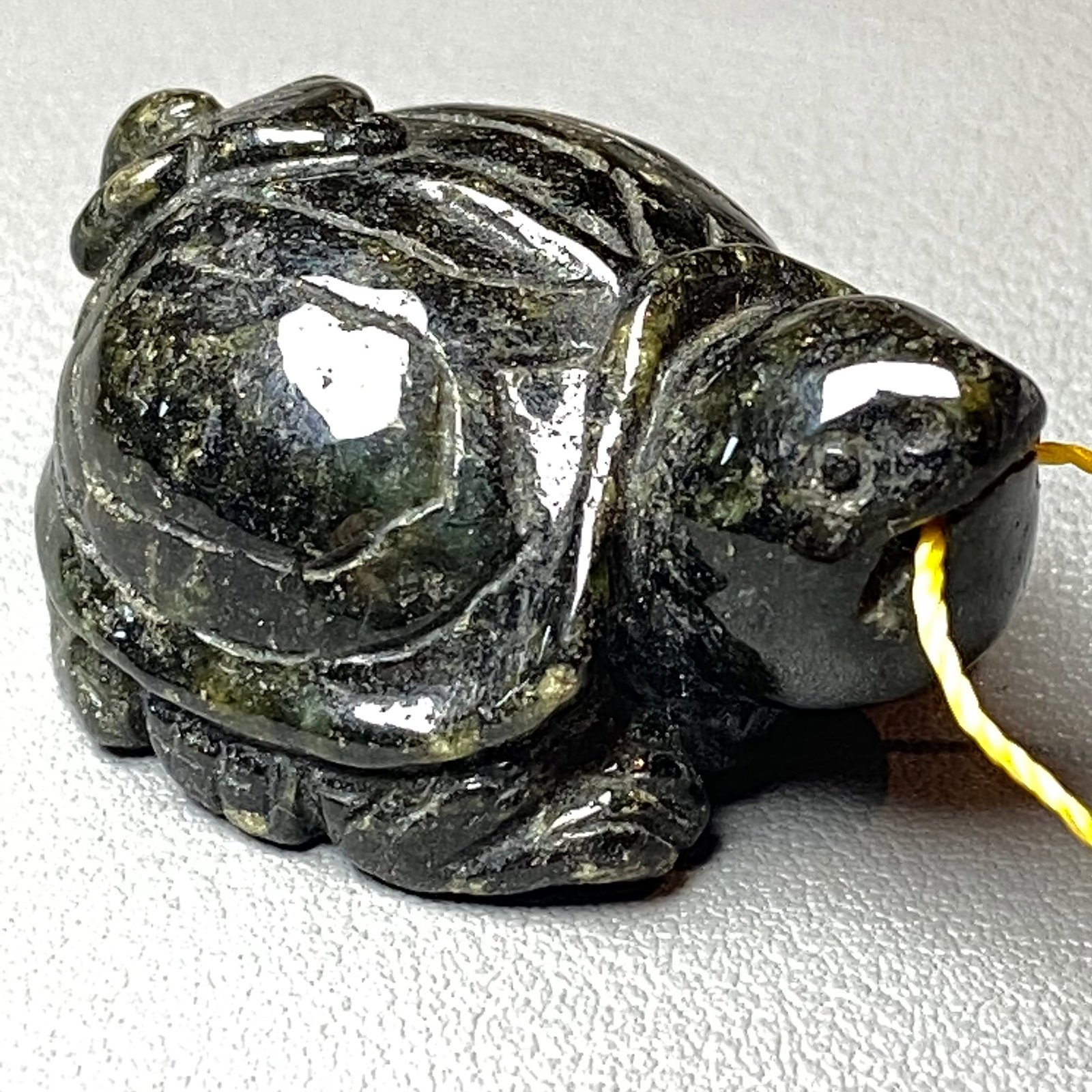 Antique Chinese Natural Ink Green Jadeite Jade carved Turtle Amulet Statue - 4