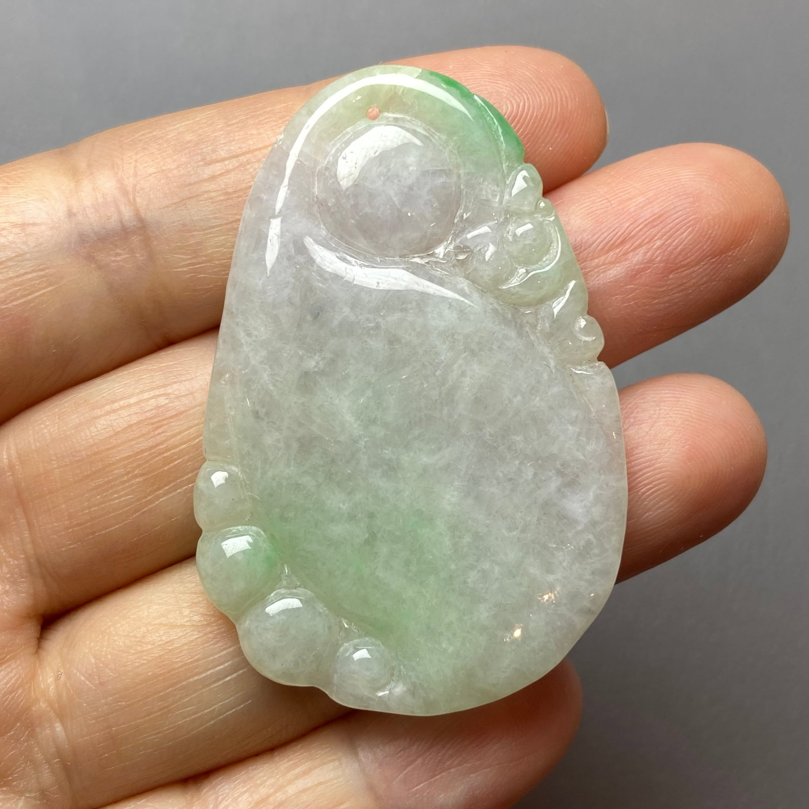 Antique Chinese Natural Icy Apple Green Jadeite Jade Ruyi Statue - 10