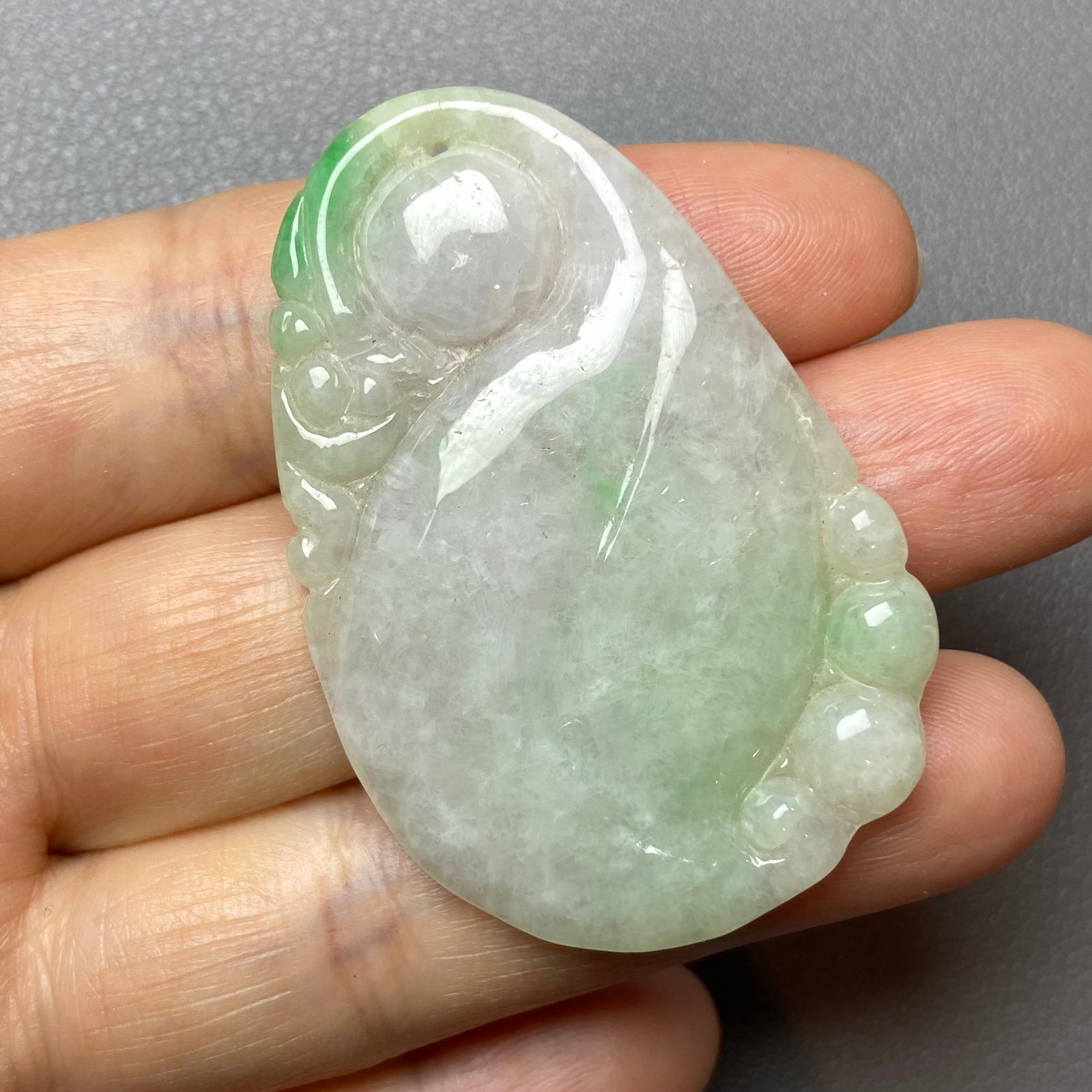 Antique Chinese Natural Icy Apple Green Jadeite Jade Ruyi Statue - 11