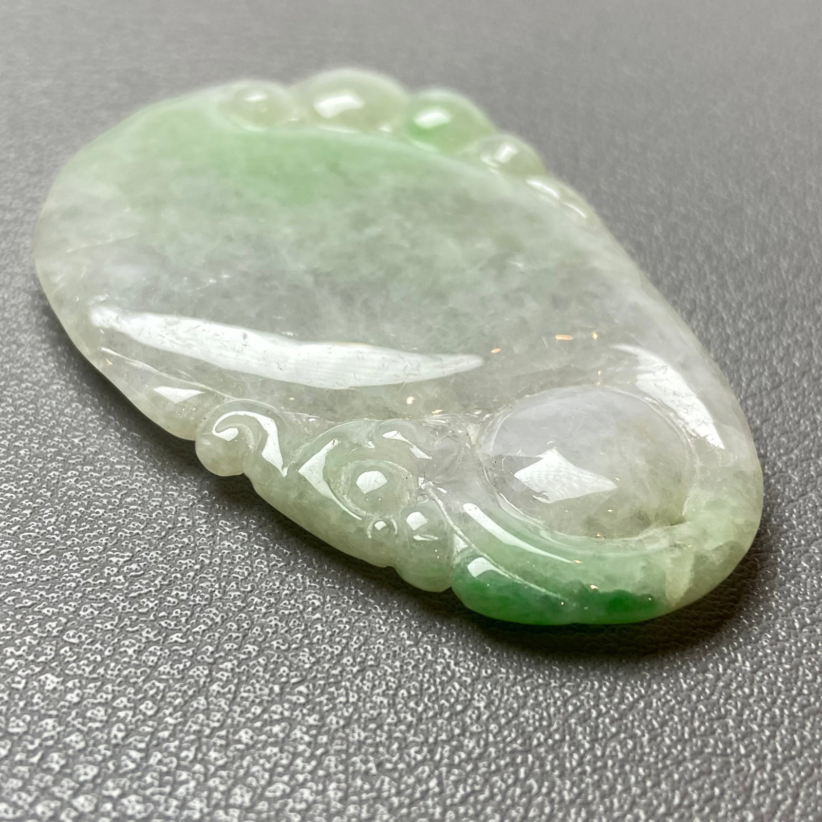 Antique Chinese Natural Icy Apple Green Jadeite Jade Ruyi Statue - 6