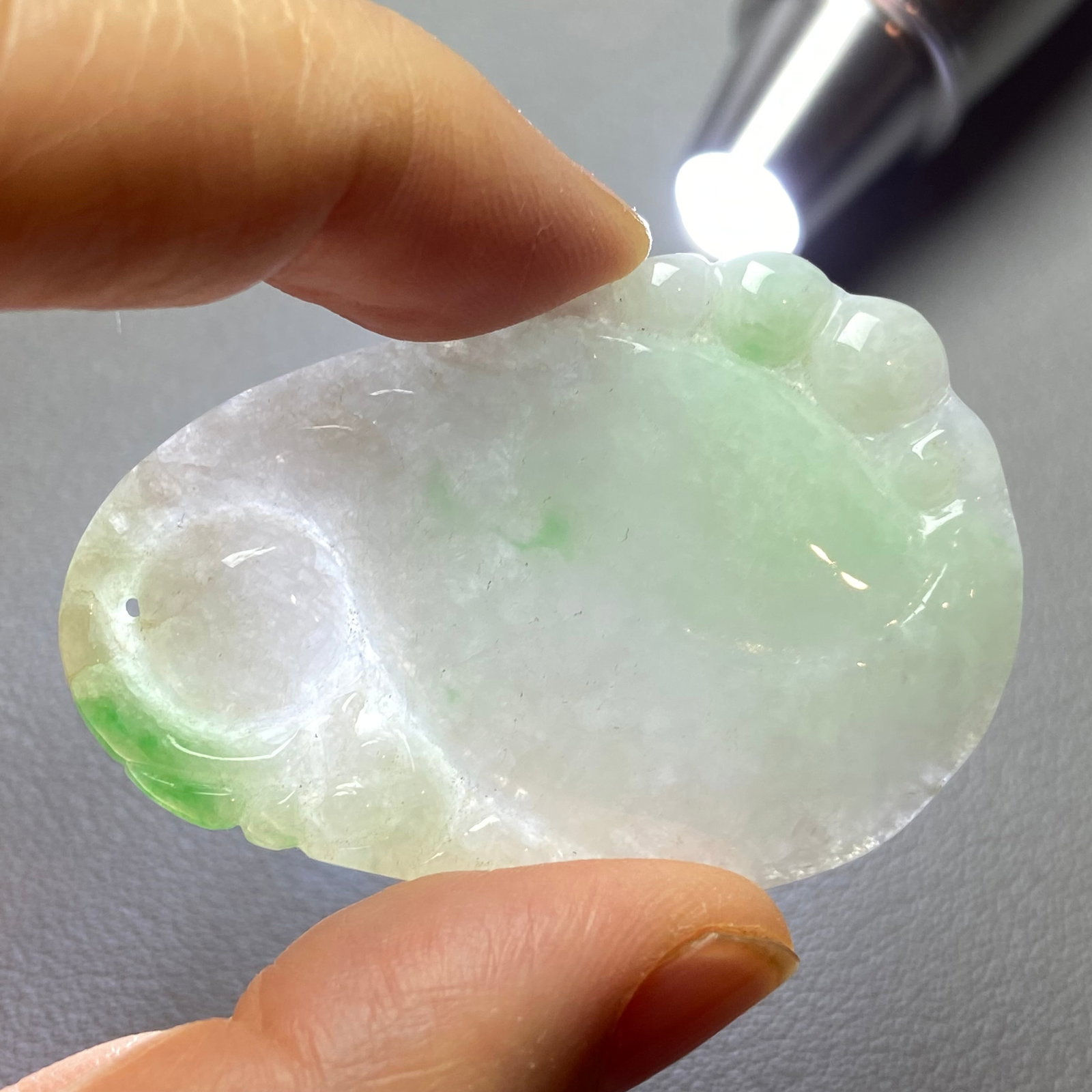 Antique Chinese Natural Icy Apple Green Jadeite Jade Ruyi Statue - 8