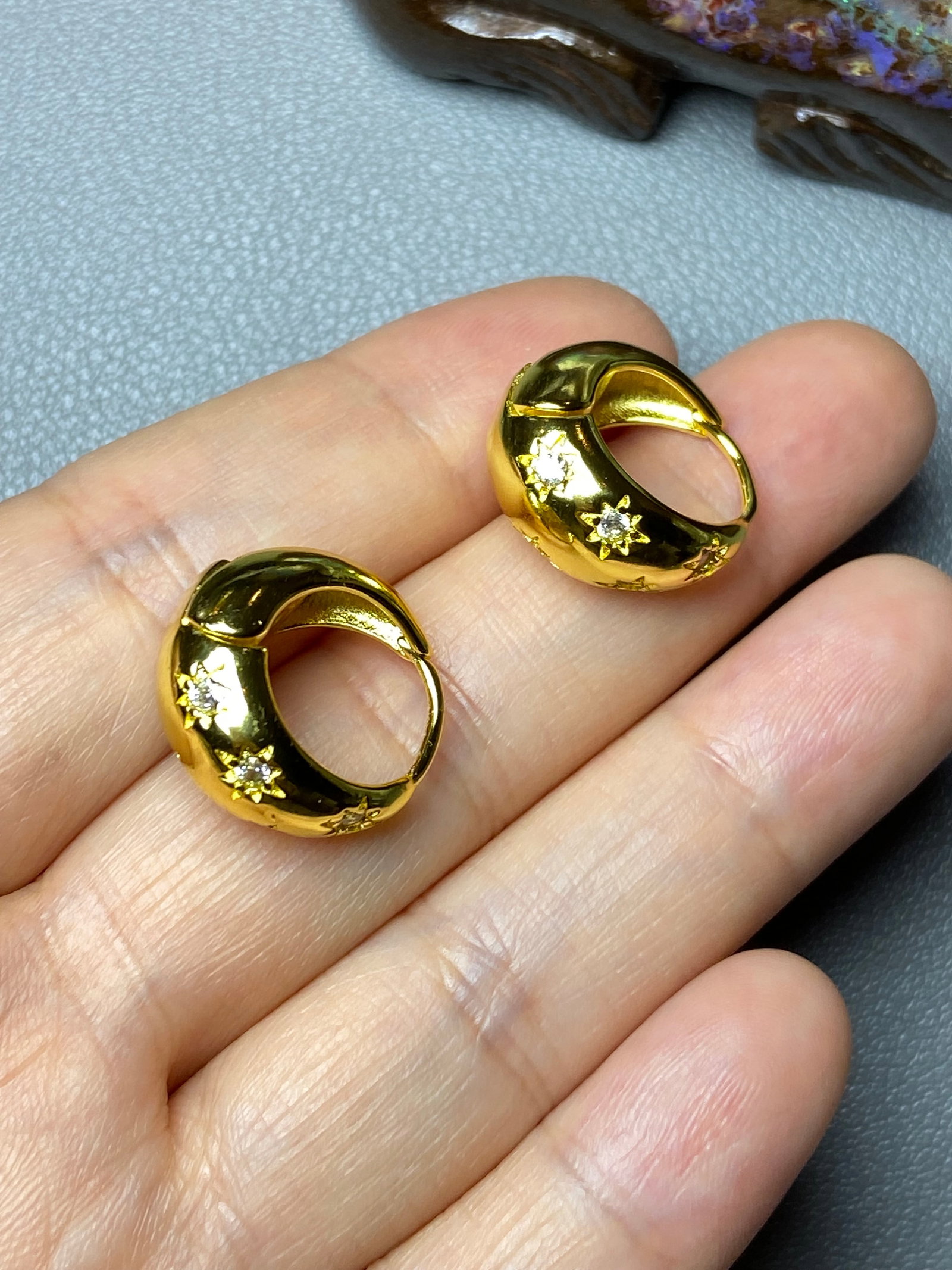 18k gold plated 8-pointed stars Art Deco style earrings - 2