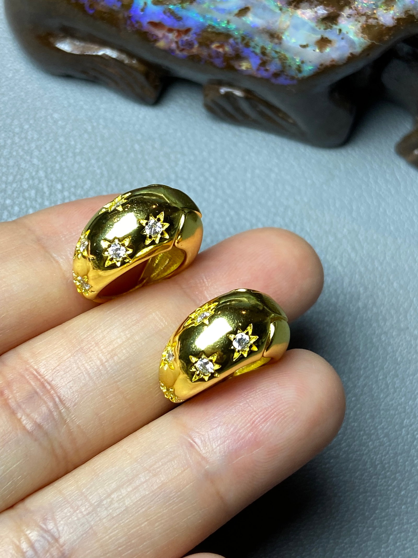 18k gold plated 8-pointed stars Art Deco style earrings - 5