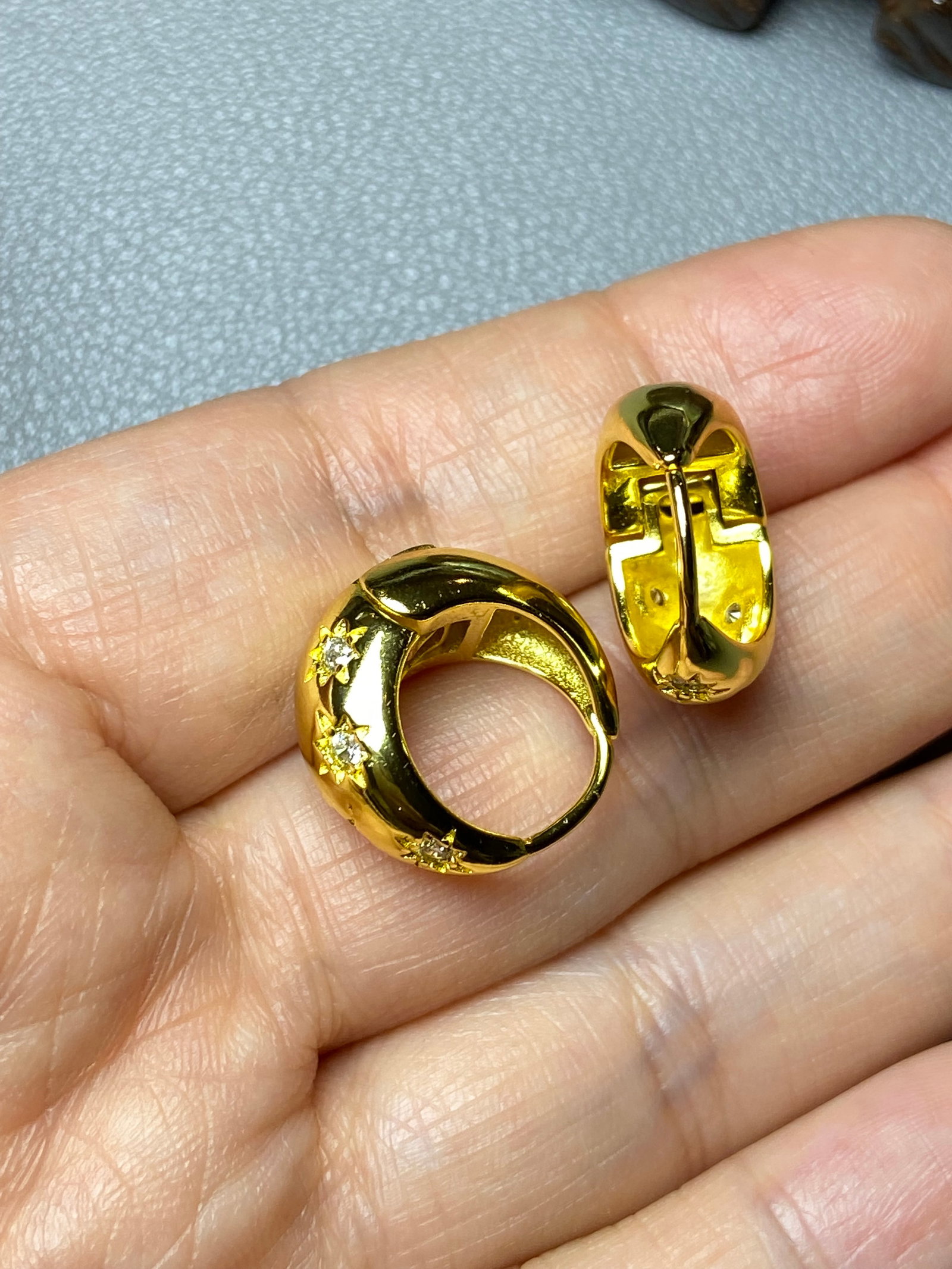 18k gold plated 8-pointed stars Art Deco style earrings - 6
