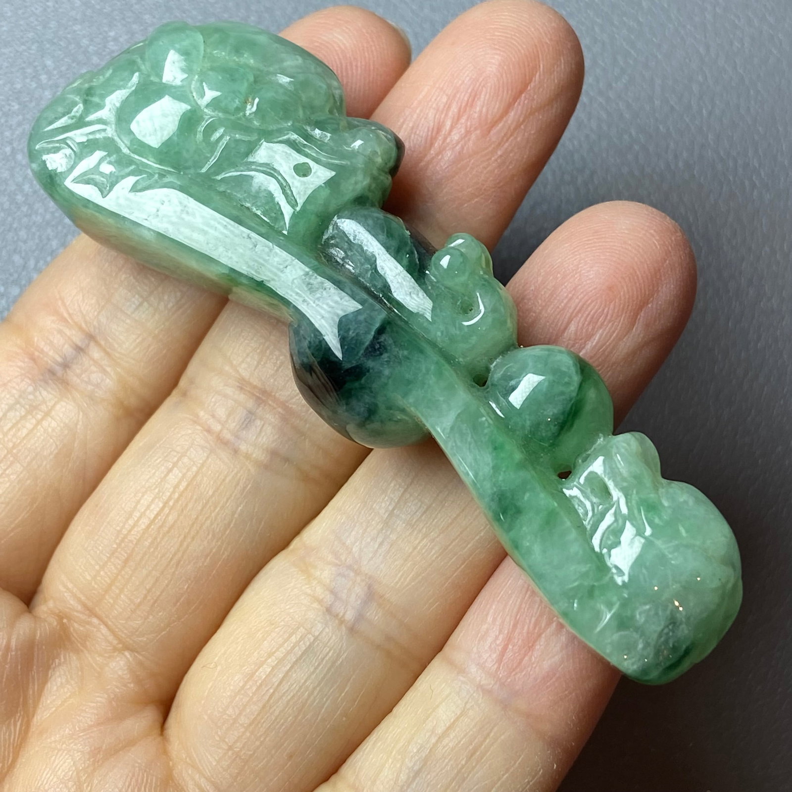 Antique Chinese Green Jadeite Jade Dragon Belt Hook - 13