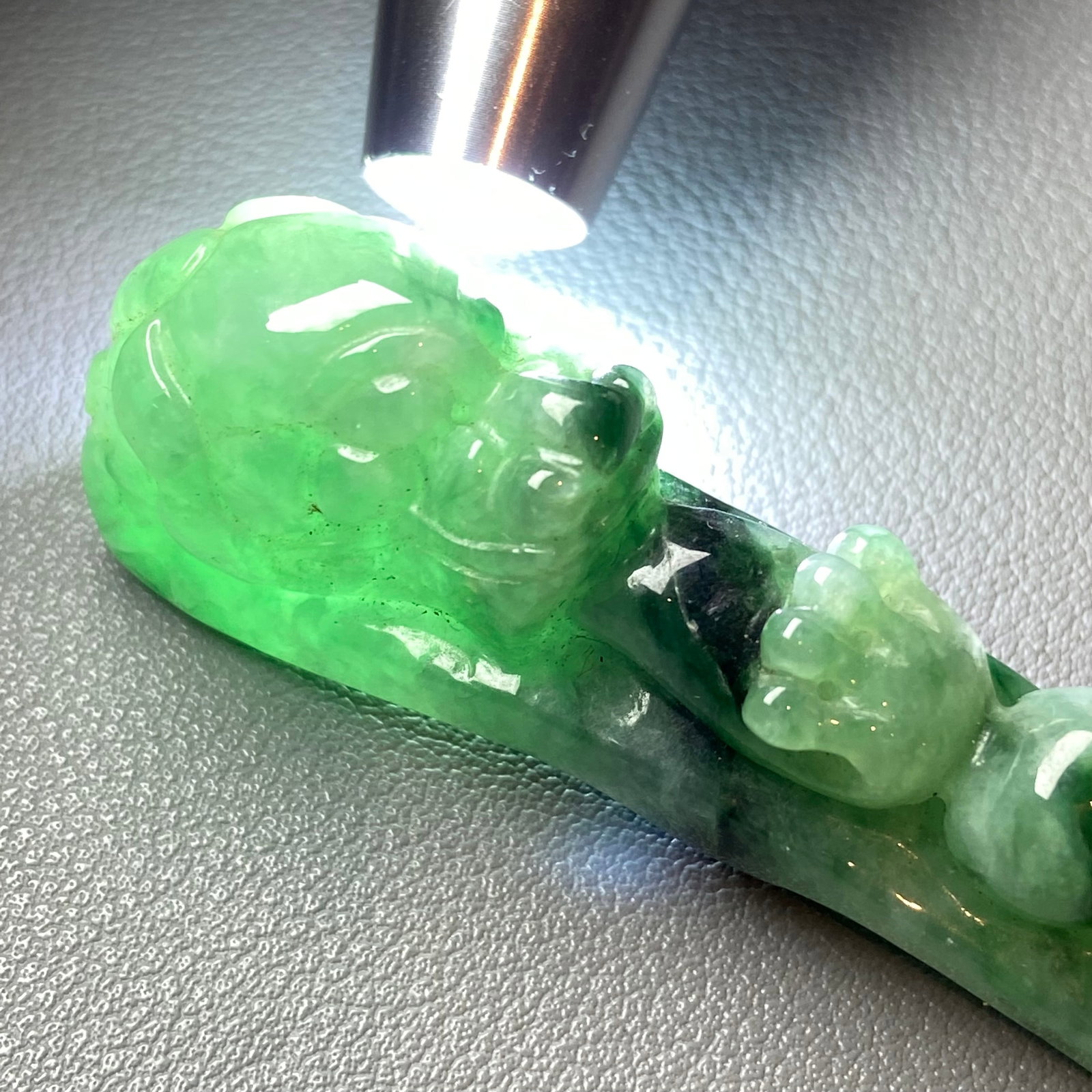 Antique Chinese Green Jadeite Jade Dragon Belt Hook - 14