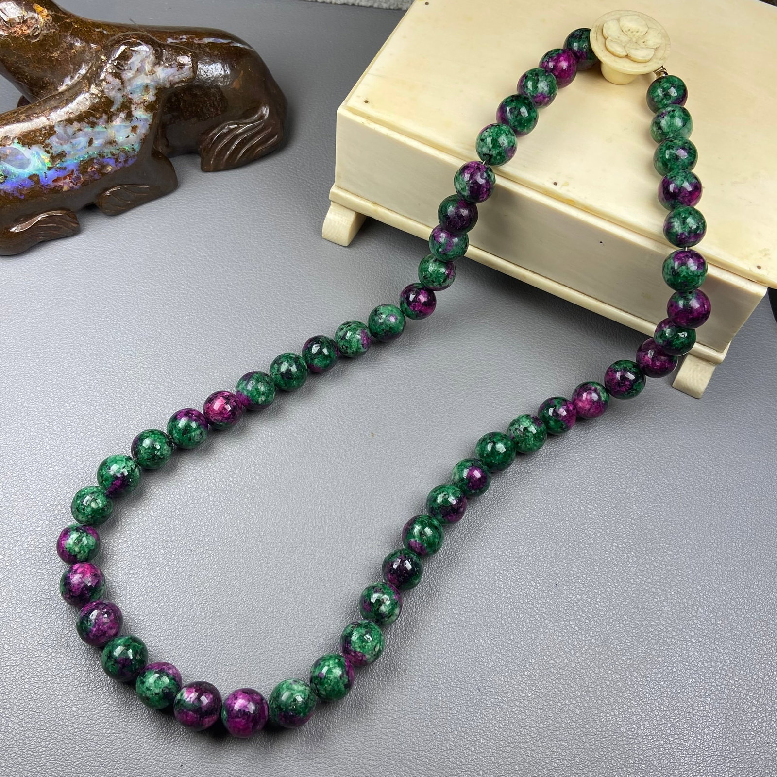 Top natural Ruby in Zoisite Gemstones Crystal Round Beads Necklace - 2