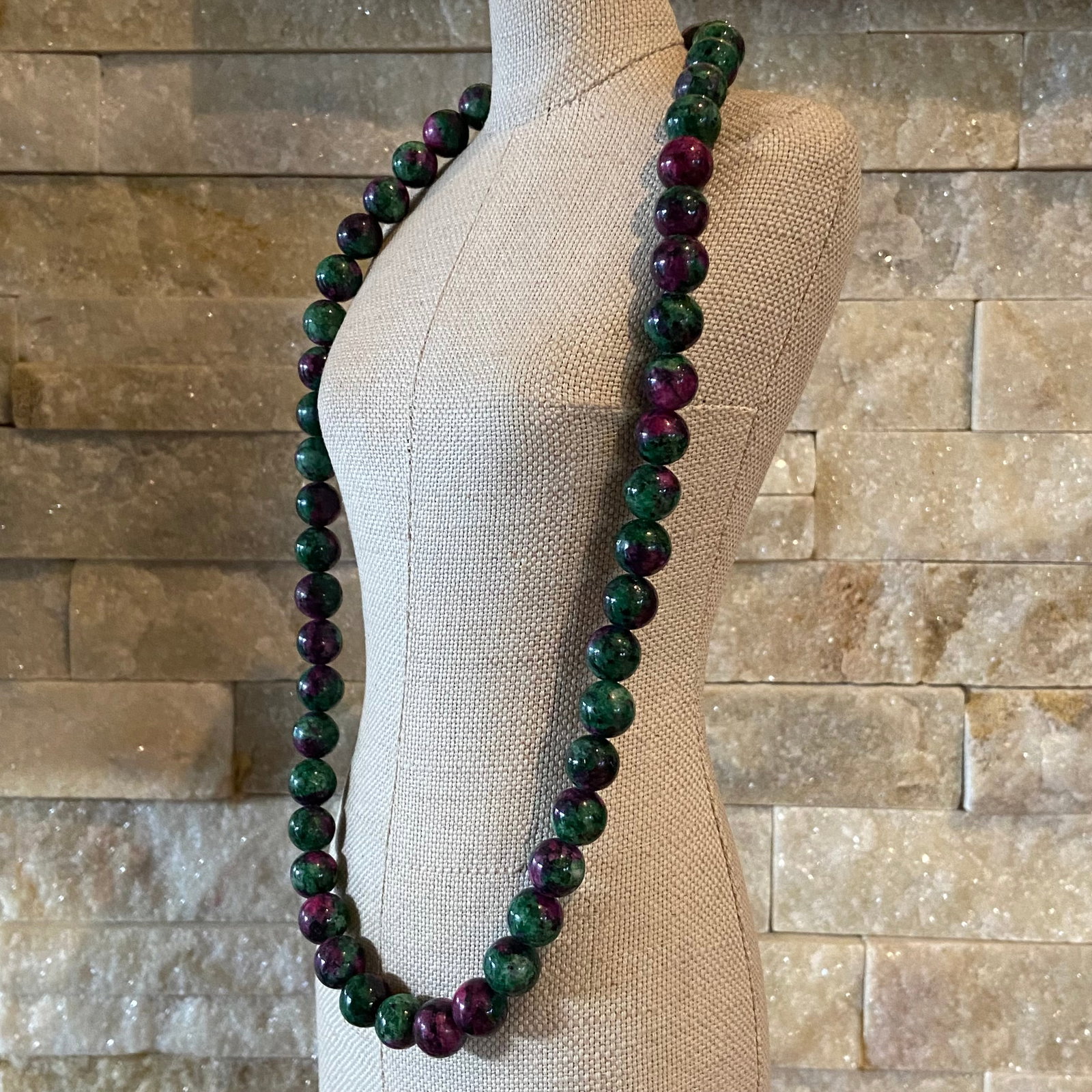 Top natural Ruby in Zoisite Gemstones Crystal Round Beads Necklace - 6