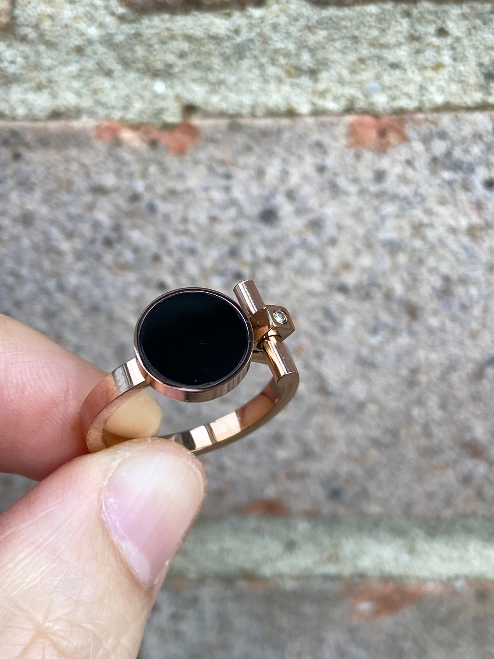 Black onyx Moissanite stone inlaid Rose Gold Titanium steel Cross ring - 6
