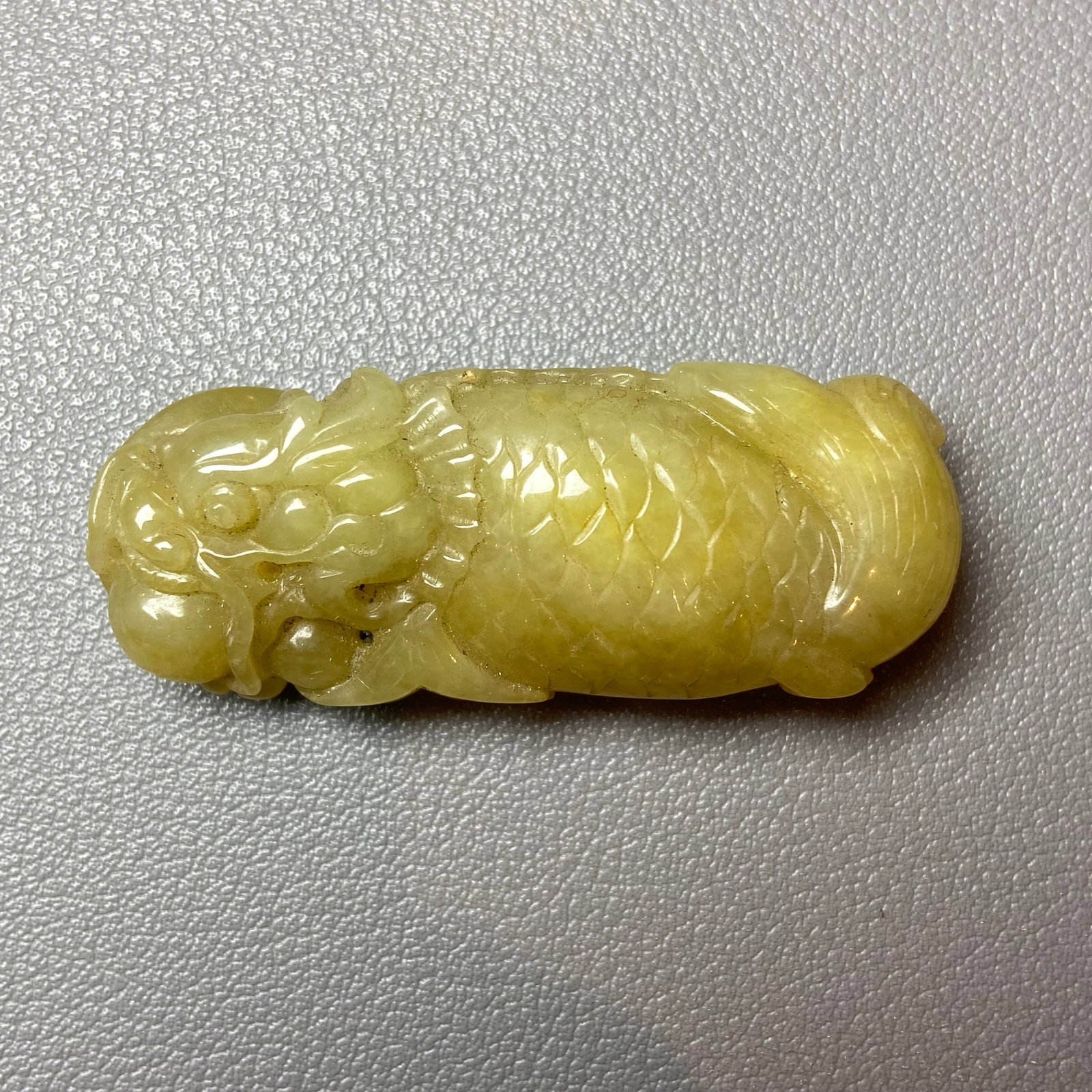Antique Chinese Grade A Yellow Jadeite Jade statue caved Dragon Fish - 12