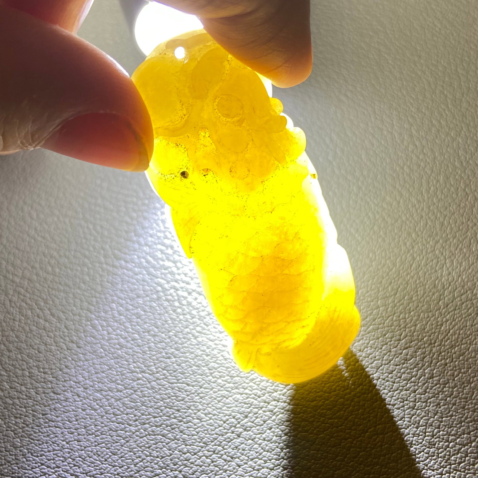 Antique Chinese Grade A Yellow Jadeite Jade statue caved Dragon Fish - 6
