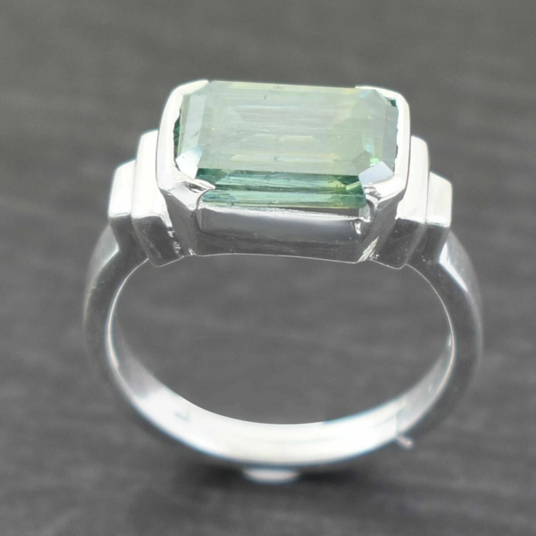 Hand Made Sterling Silver Blue Diamond Ring 4.8 Cts - 4