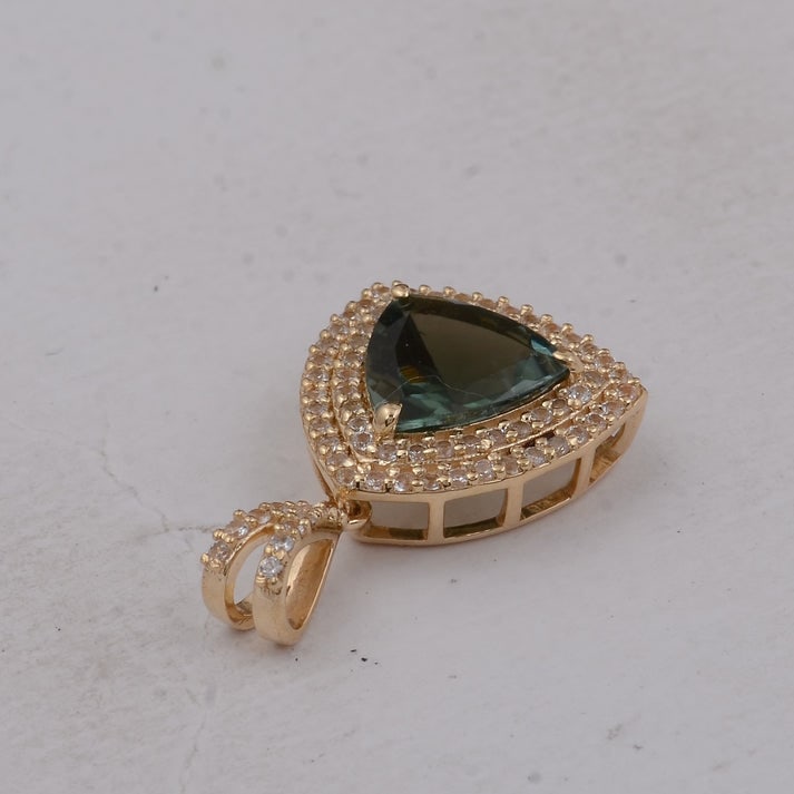 1.64 Ct Trillion Tourmaline 9K Gold Pendant - 4