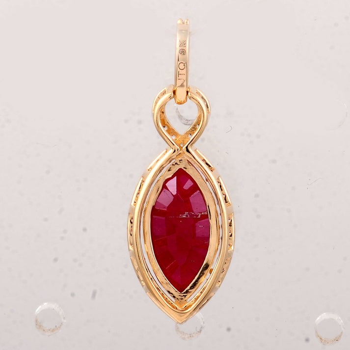 2.77 Ct Marquise Ruby 9K Gold Pendant - 4