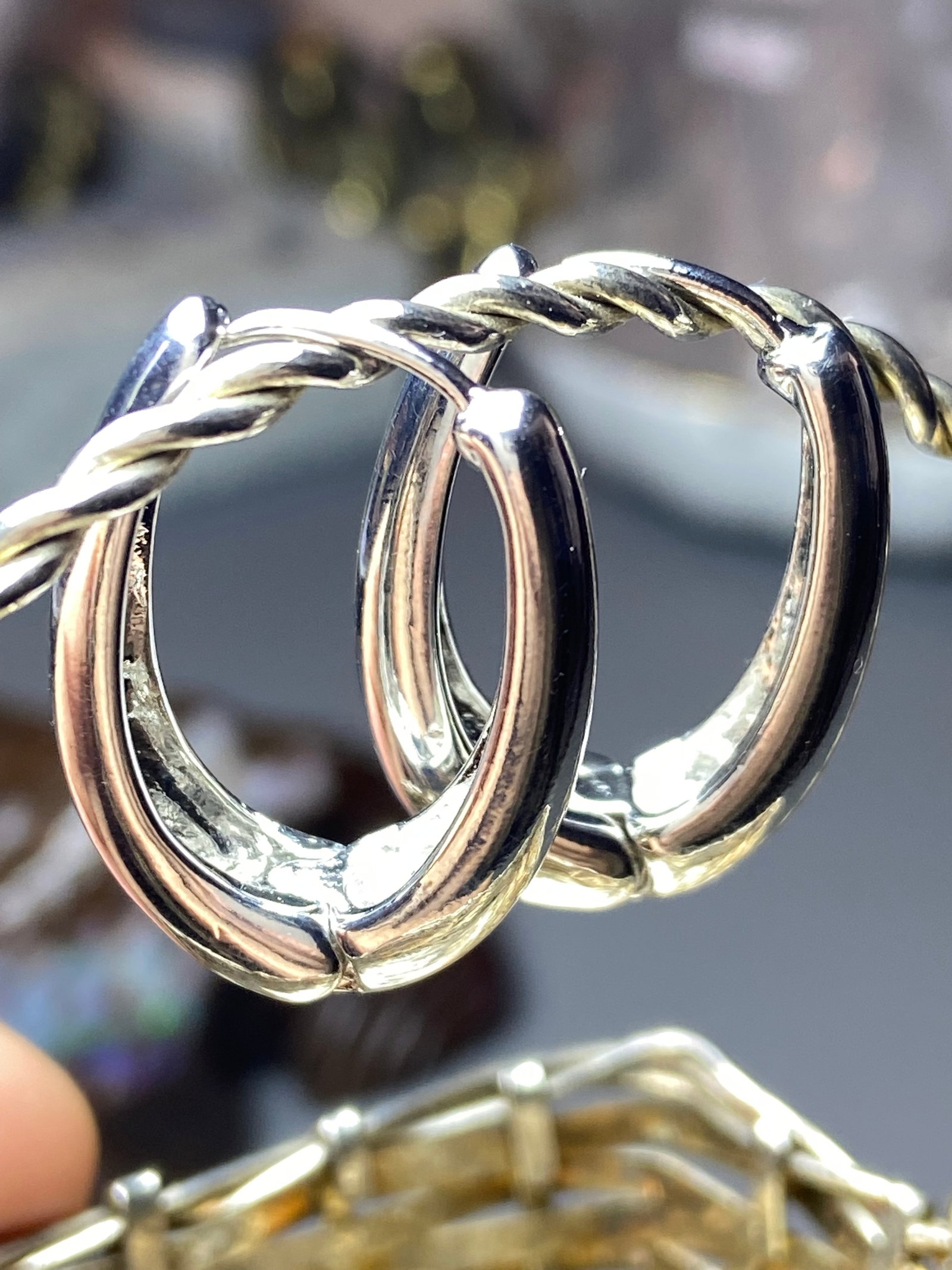 Vintage Art Deco style geometric oval earring hoops - 3