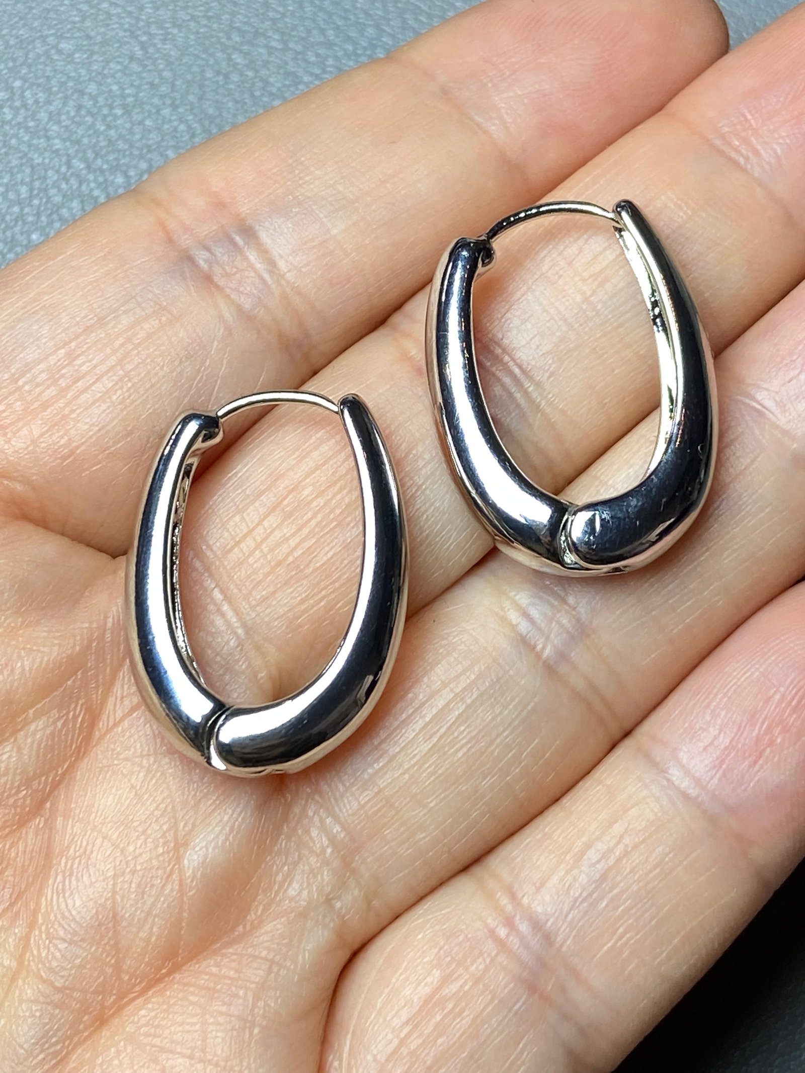 Vintage Art Deco style geometric oval earring hoops - 4