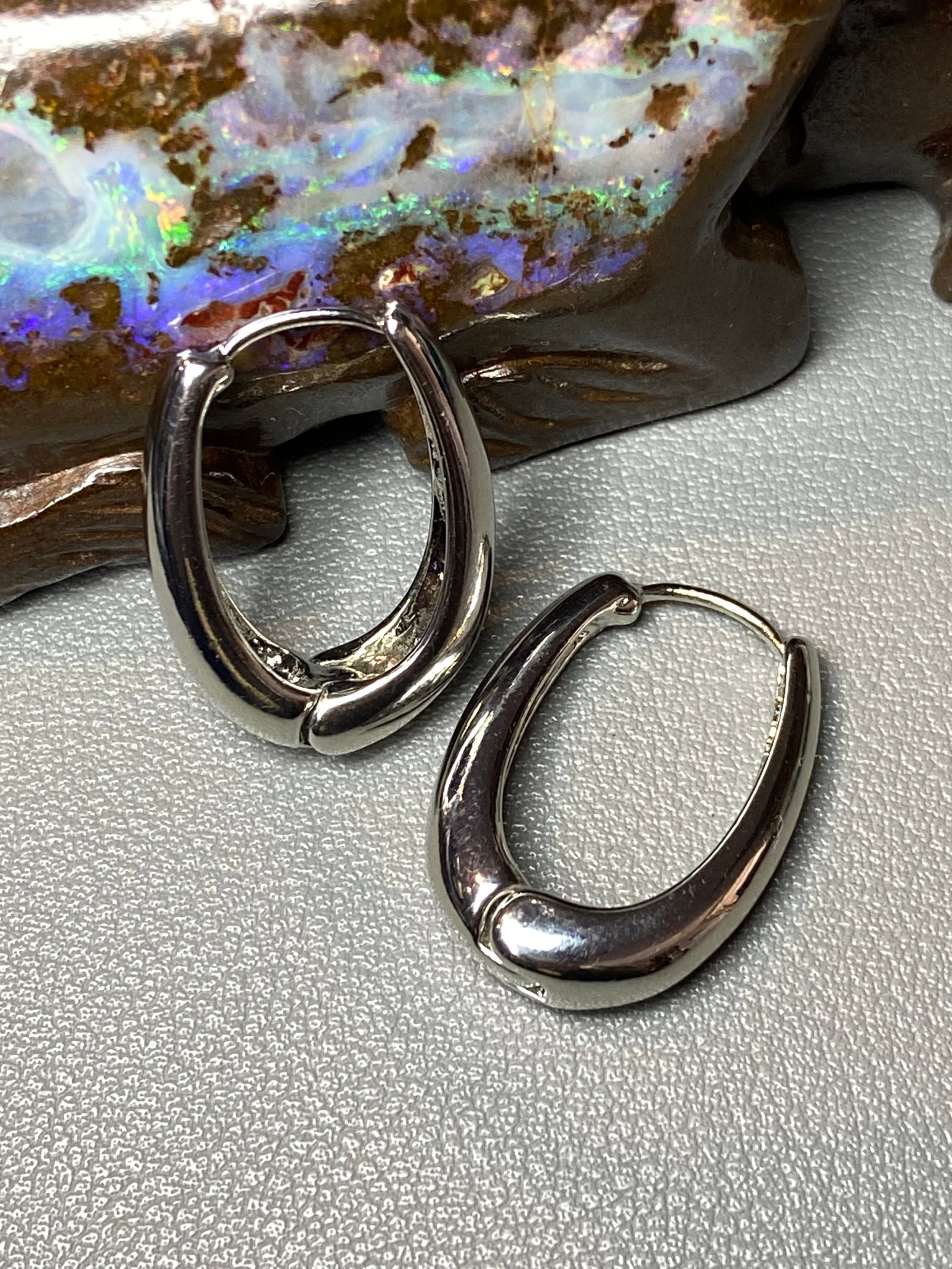 Vintage Art Deco style geometric oval earring hoops - 5