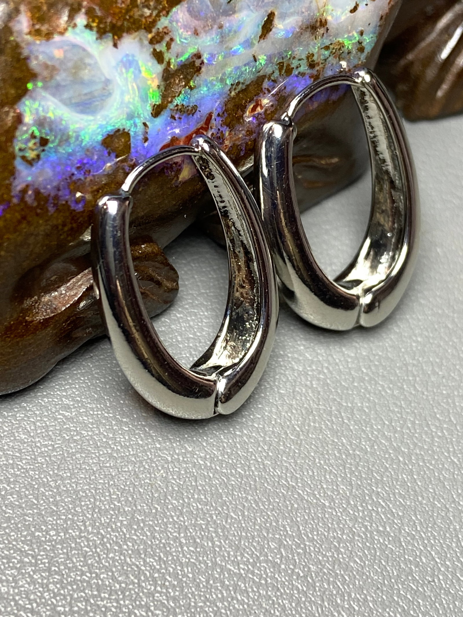 Vintage Art Deco style geometric oval earring hoops - 7