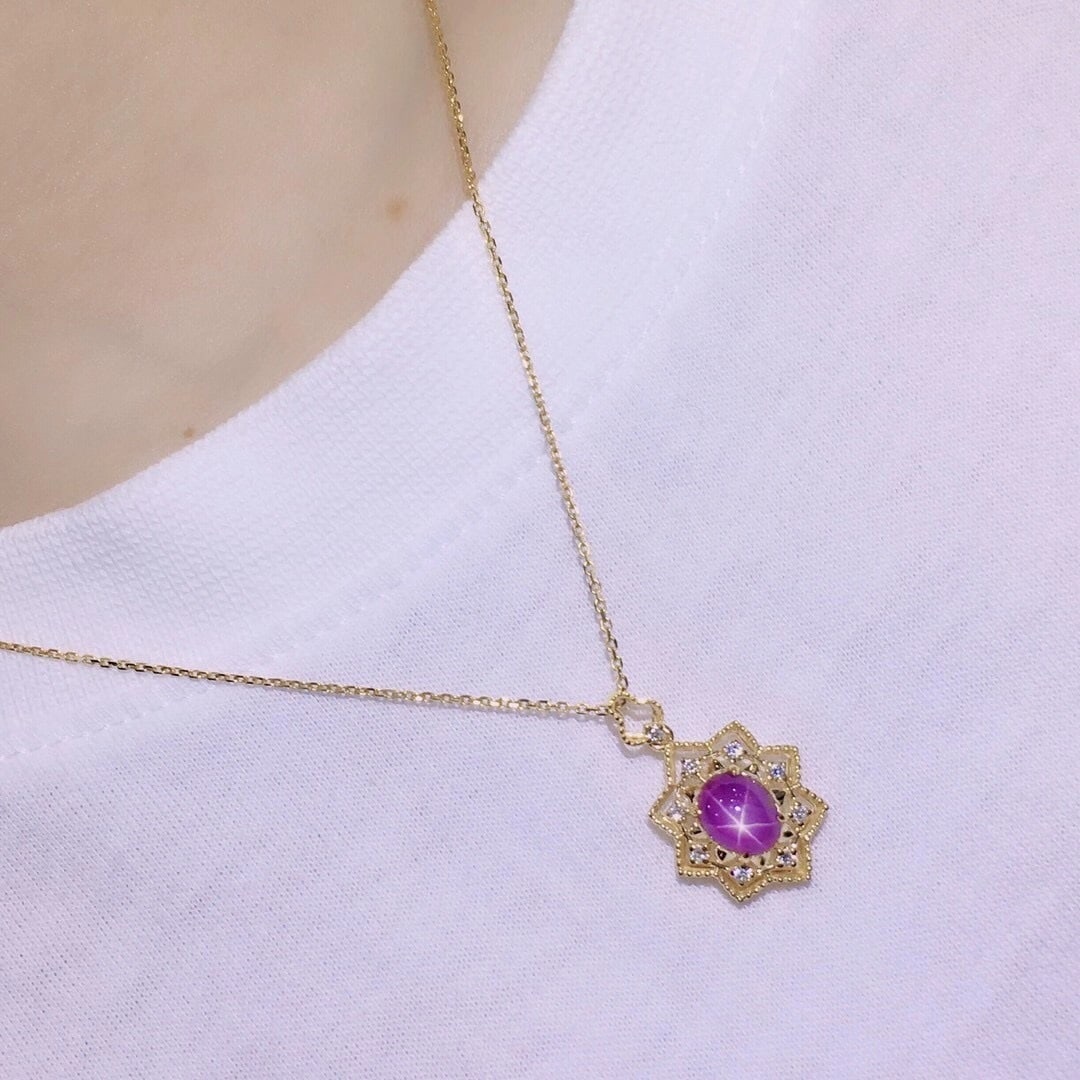 14K GOLD 1.93 CTW NATURAL STAR SAPPHIRE & DIAMOND PENDANT - 2