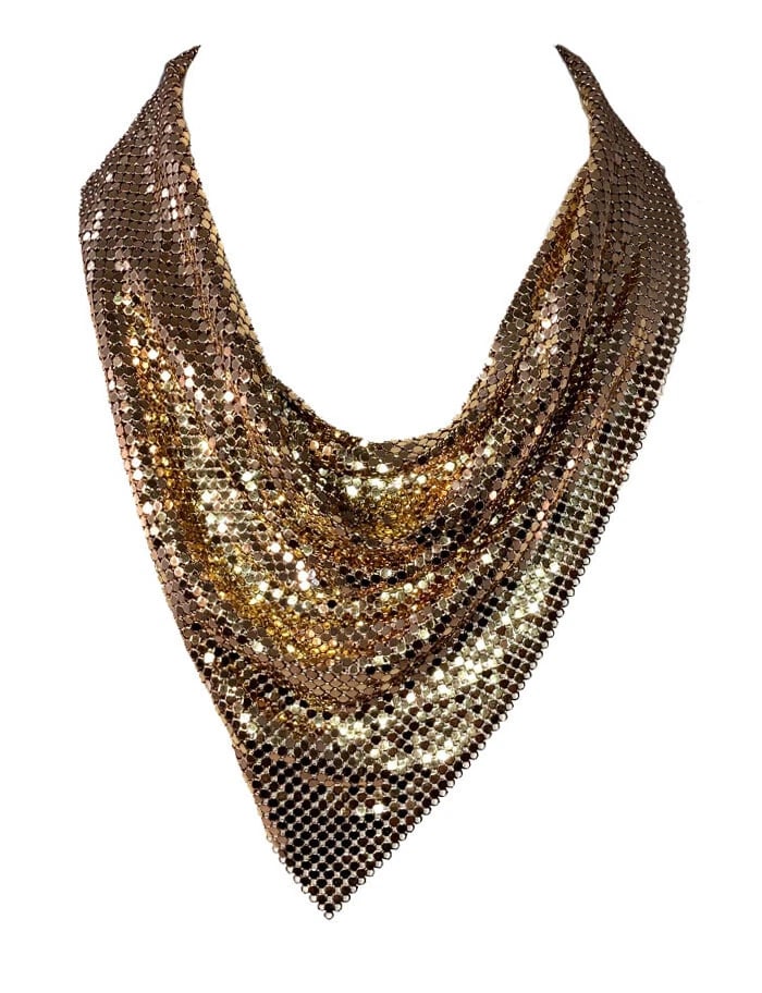 Whiting and Davis Gold Tone Mesh Bib Bandana Necklace Large - 2