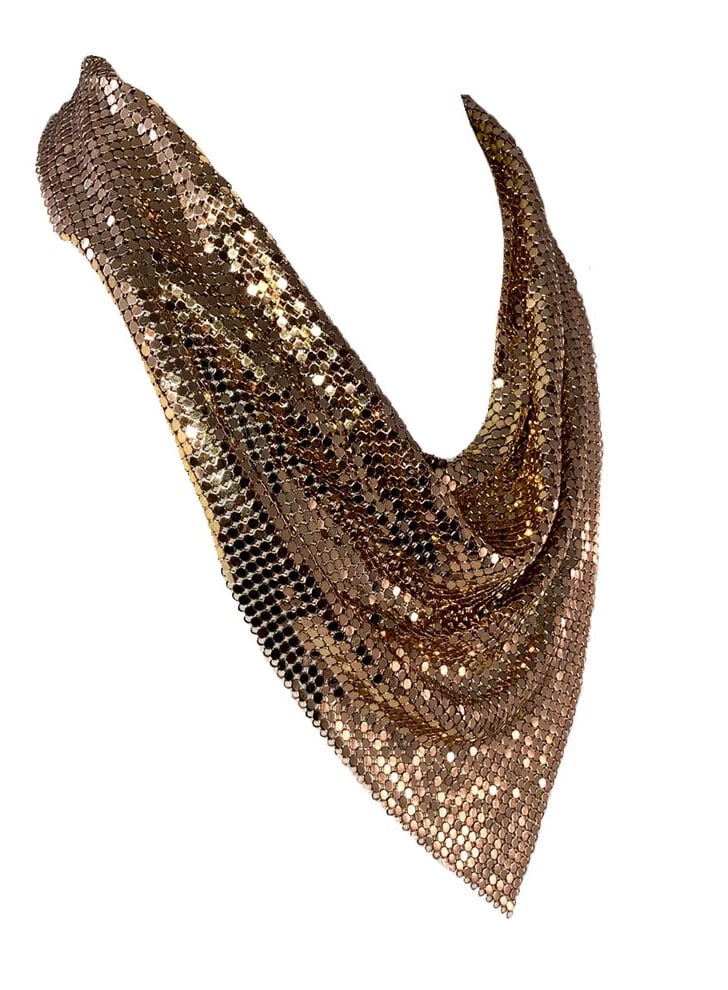 Whiting and Davis Gold Tone Mesh Bib Bandana Necklace Large - 3