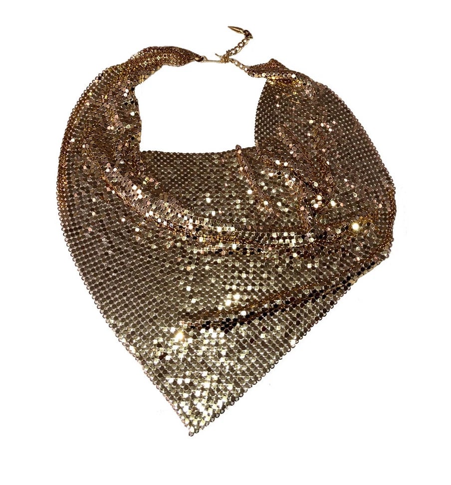 Whiting and Davis Gold Tone Mesh Bib Bandana Necklace Large - 4