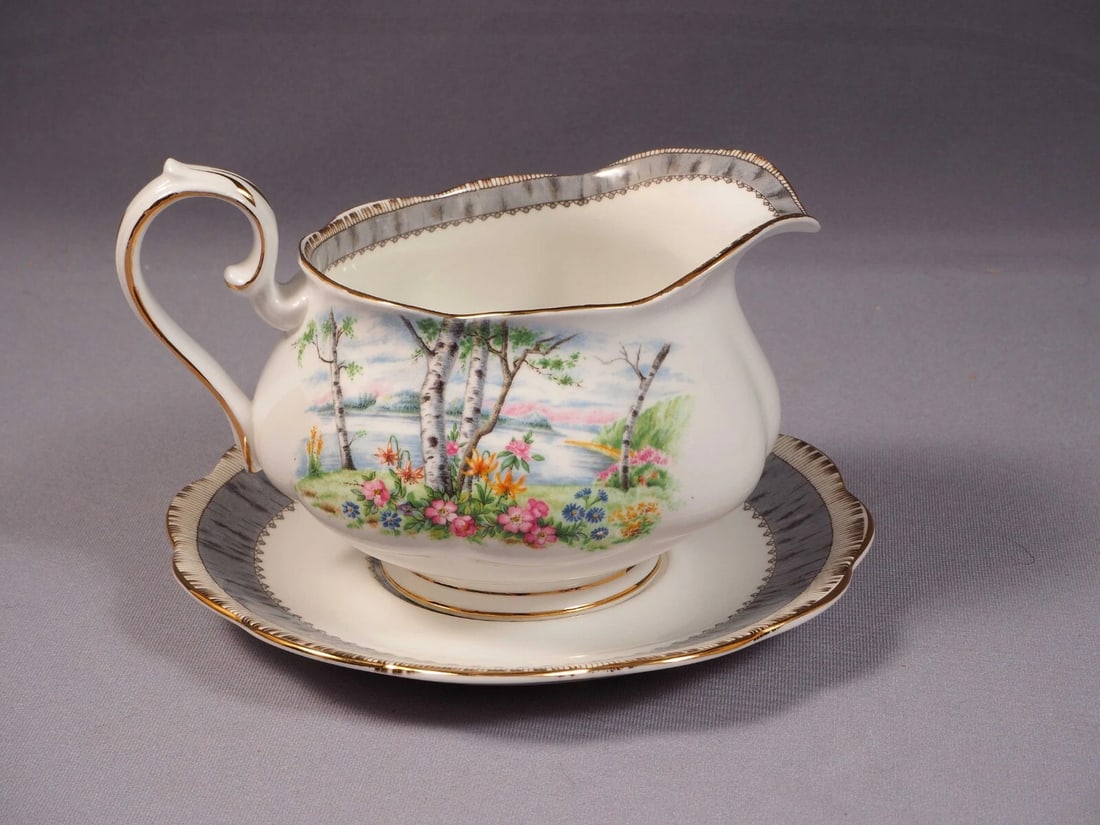 Royal Albert Silver Birch Gravy Boat Sauce Under Plate Bone China England (1 of 4)