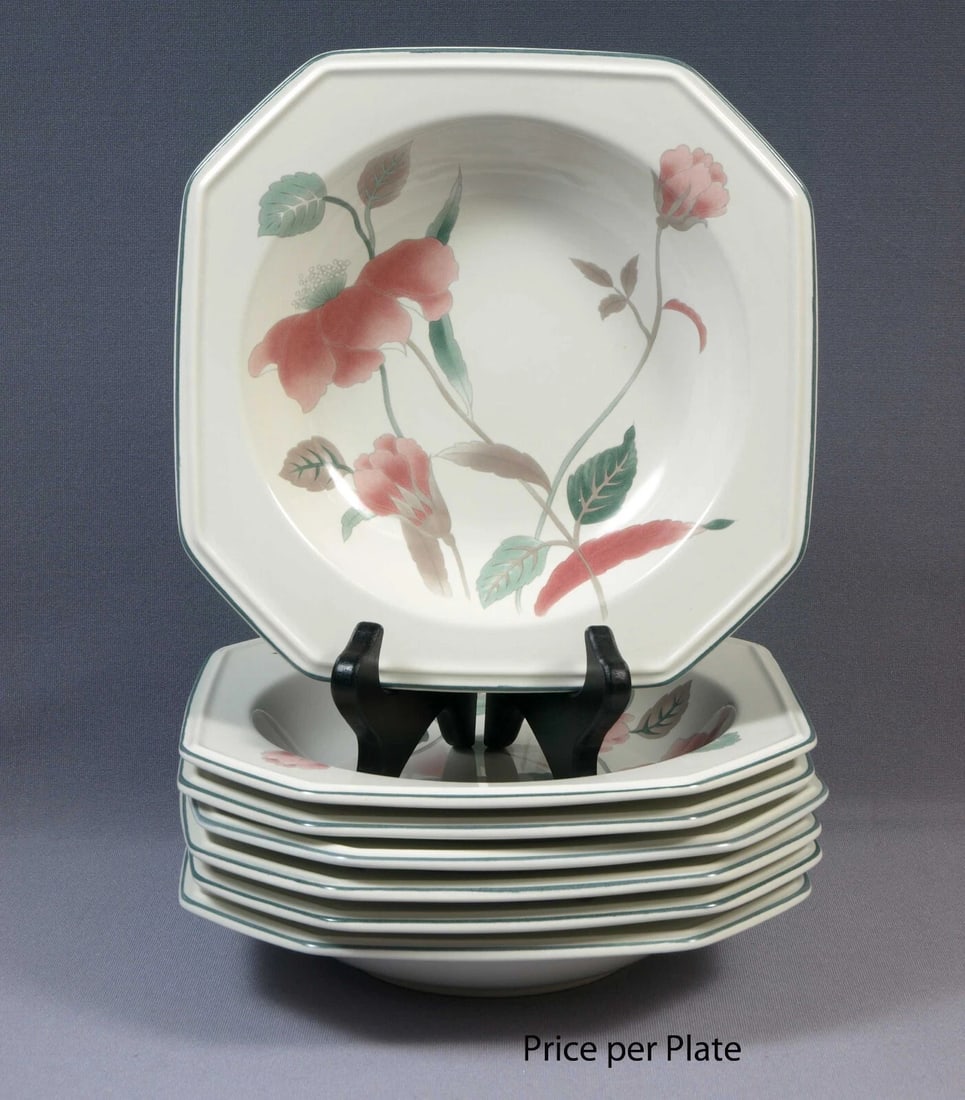 Mikasa Continental SILK FLOWERS F3003 SOUP Plate Bowl Microwave oven safe: THE PRICE IS FOR ONE BOWL ONLY! This is one exceptional SOUP PLATE/BOWL made by Mikasa. The plate is from Continental Collection in SILK FLOWERS Pattern. The pattern includes the pink flowers and gree