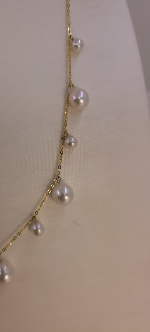 Necklace - 18 kt. Yellow gold - 4x7.5mm Akoya Pearls - 6